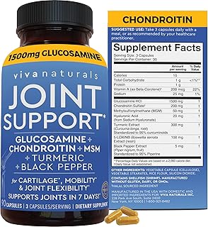 Viva Naturals Glucosamine Chondroitin MSM Joint Support Supplement, 90 Capsules - with Turmeric, Black Pepper, Boswellia a...