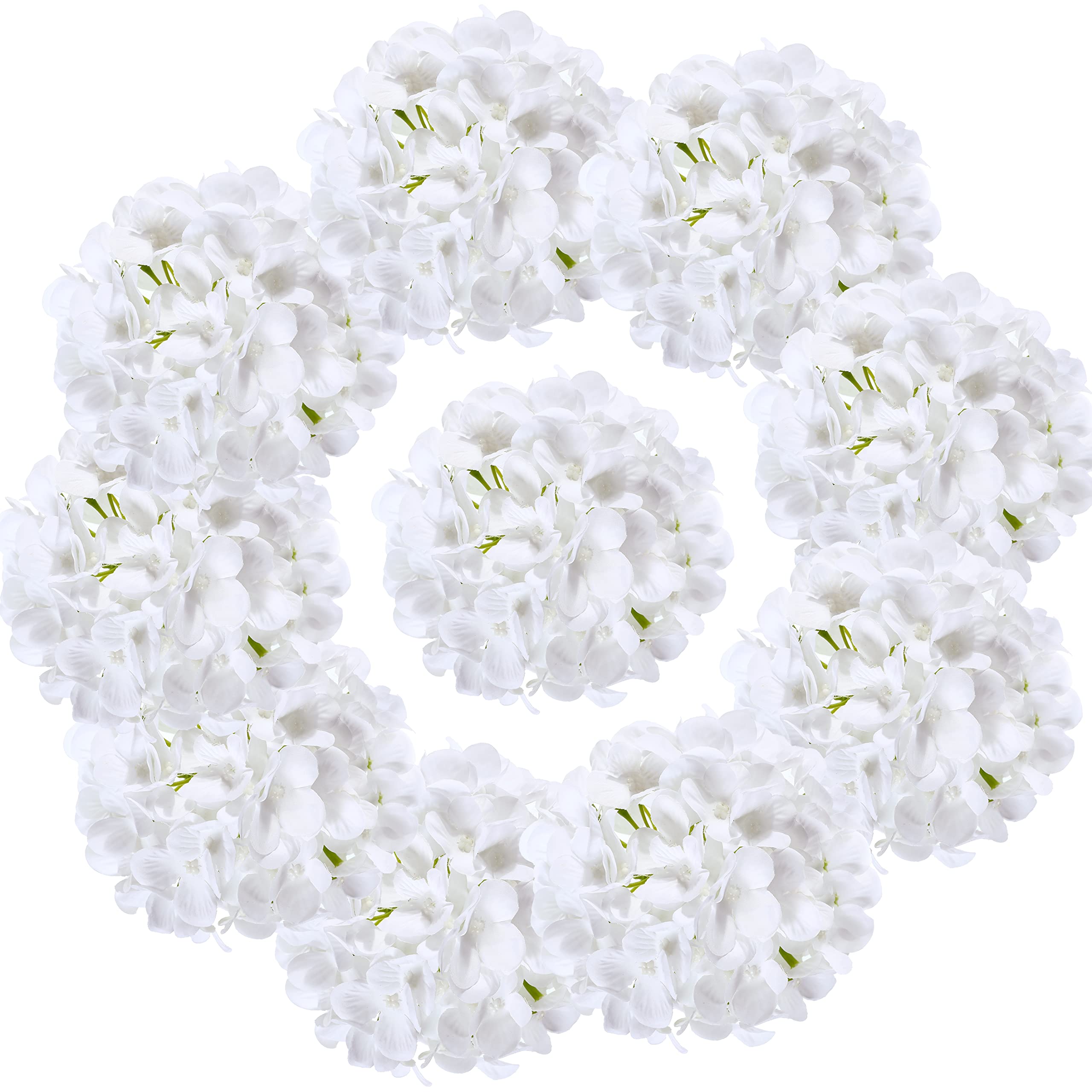 Silk Hydrangea Heads with Stems Artificial Flowers Heads for Home Wedding Decor,Pack of 10 (White)