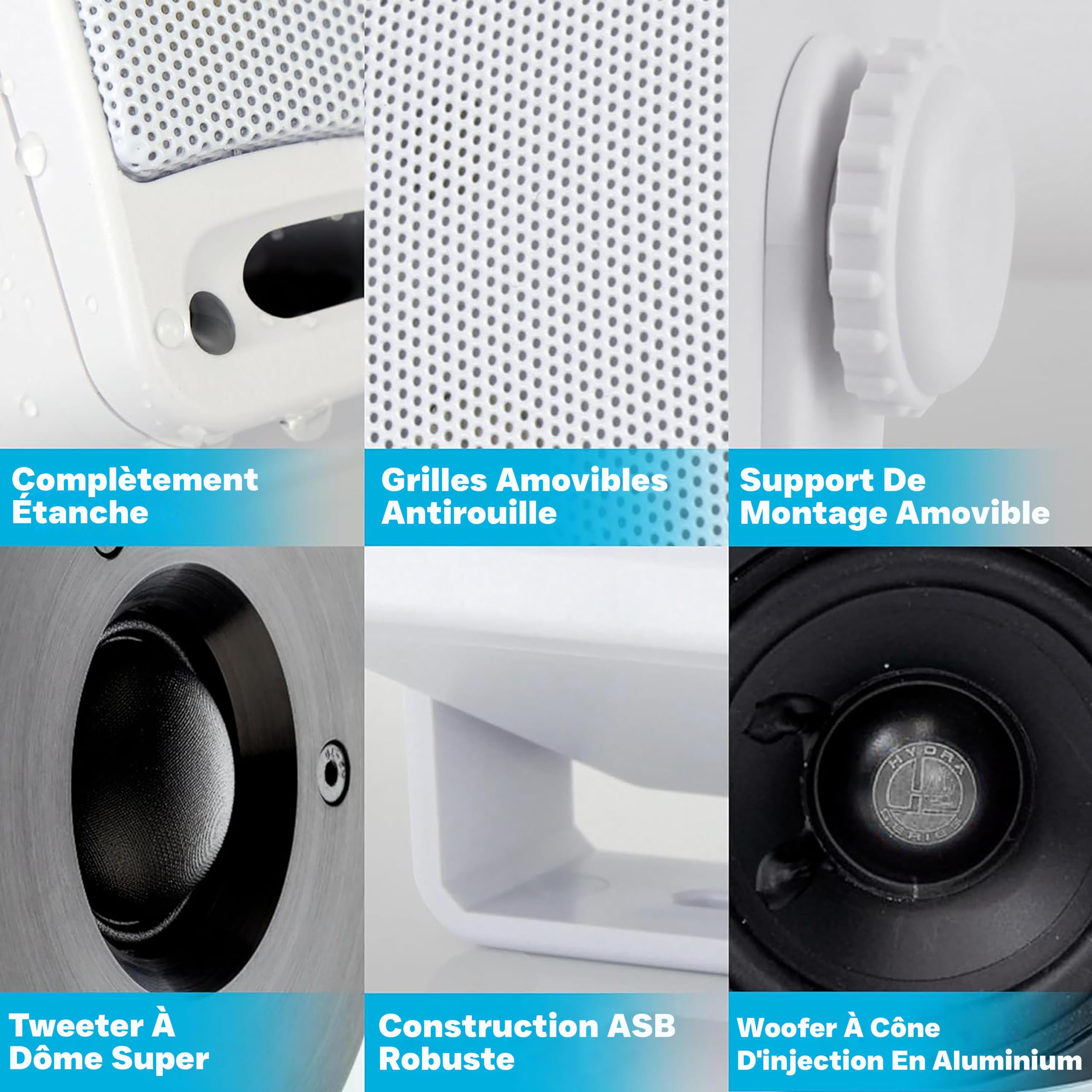 Pyle Enceinte d'Extérieur Étanche 200W 3 voies Haut Parleurs de Montage Marin Blanc