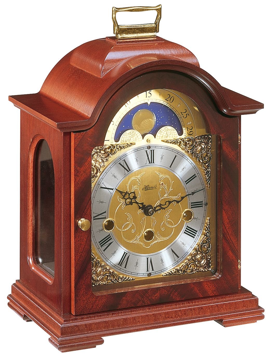 Hermle Debden Mahogany Mechanical Table Clock with Moon Phase 22864-070340
