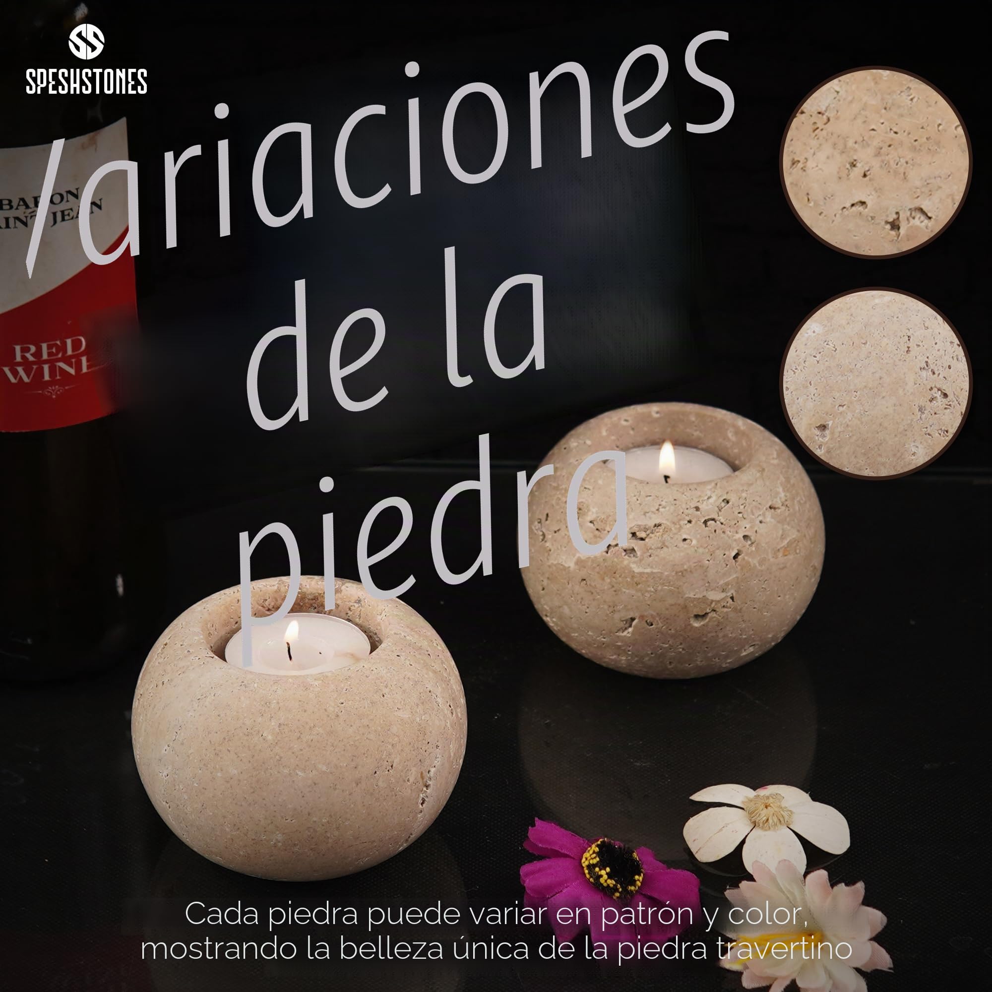 SPESHSTONES Portavelas de mármol de 8,9 cm, de travertino, para decoración de bodas y fiestas, juego de 2 velas pequeñas para centros de mesa y decoración de mesa de comedor