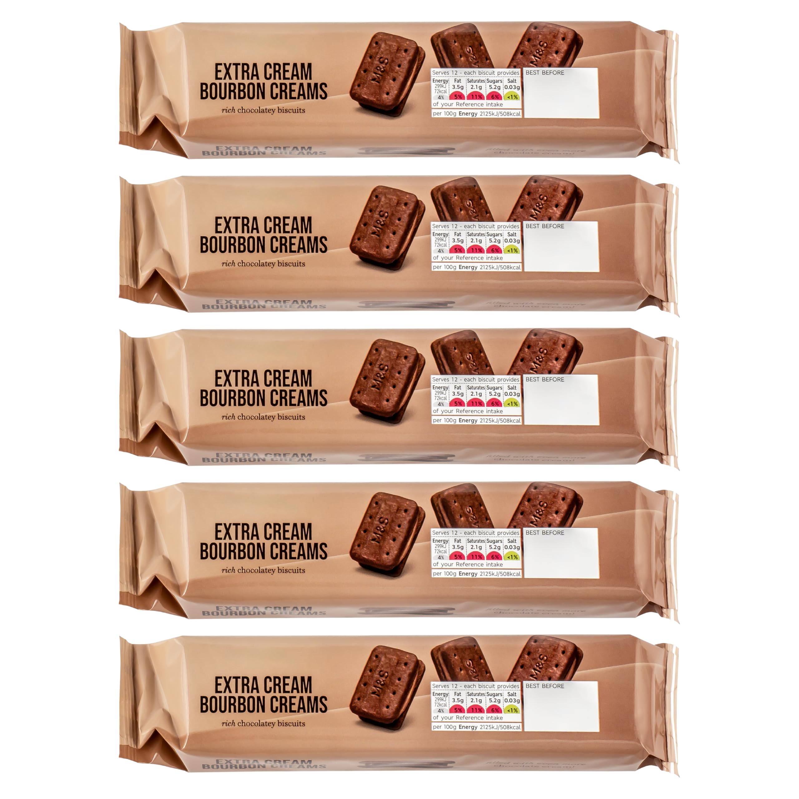 Extra Cream Bourbon Creams, Chocolate Flavoured Biscuits - Set of 5 x 165g Packs (825g)