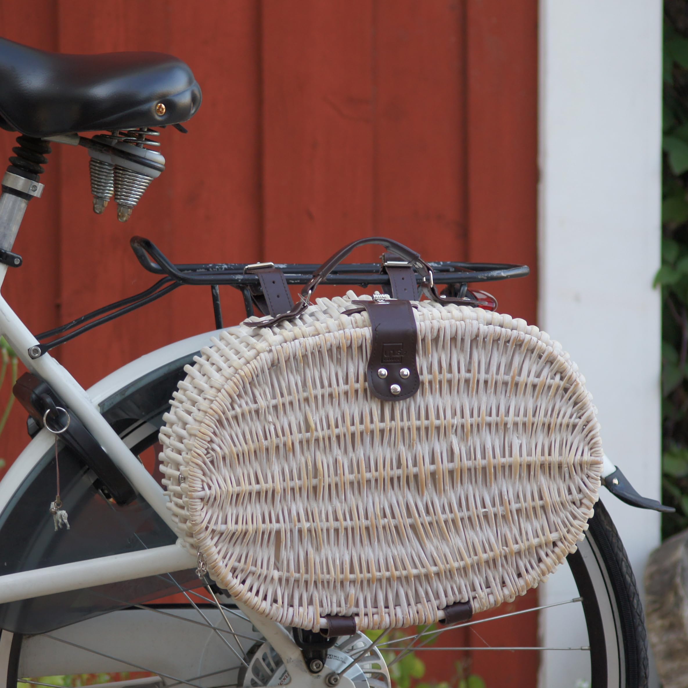 UNUS Panier de vélo / panier de pique-nique ovale blanc fonction de refroidissement avec couverts assortis porcelaine 2 personnes