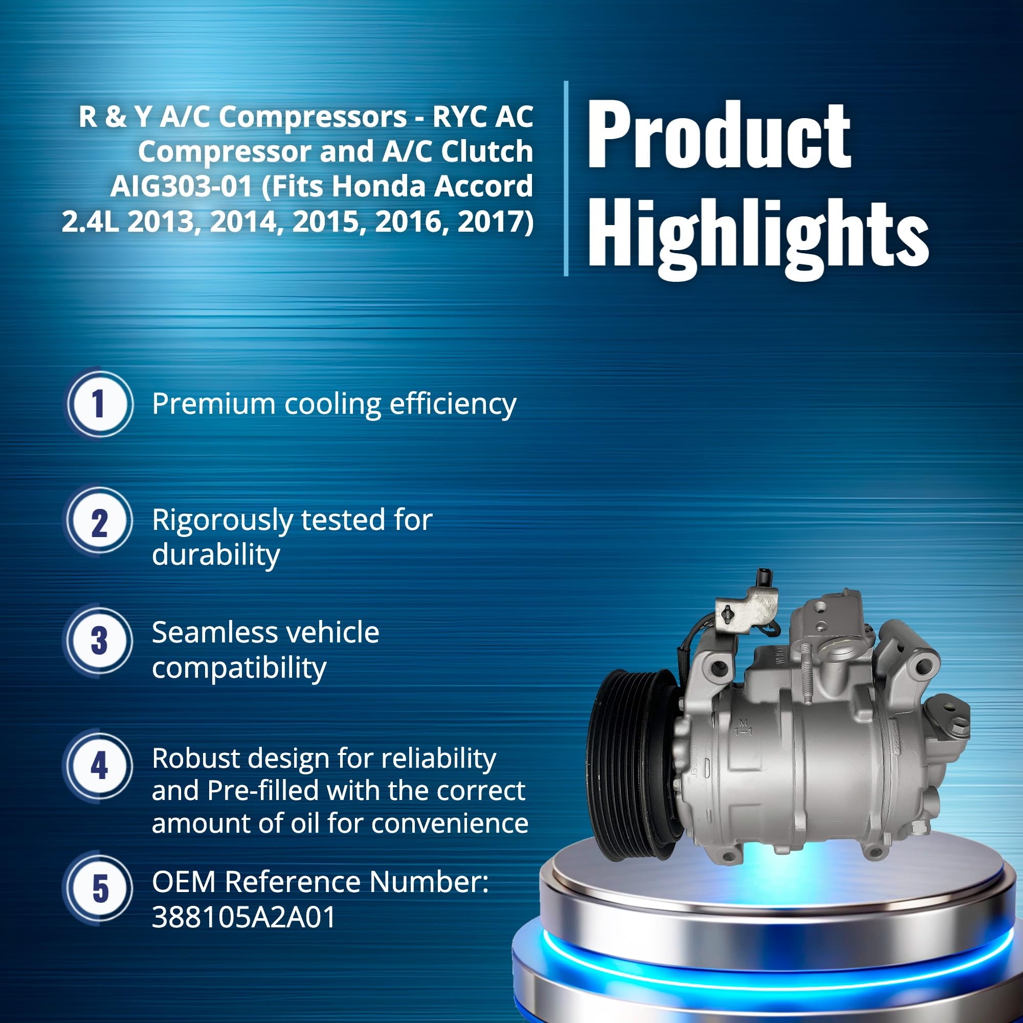 A/c Compressor For Car RYC Reman AC Compressor AIG303 Fits Honda Accord 2.4L 2013 2014 2015 2016 2017 E A/c Compressor Clutch - Foto 9