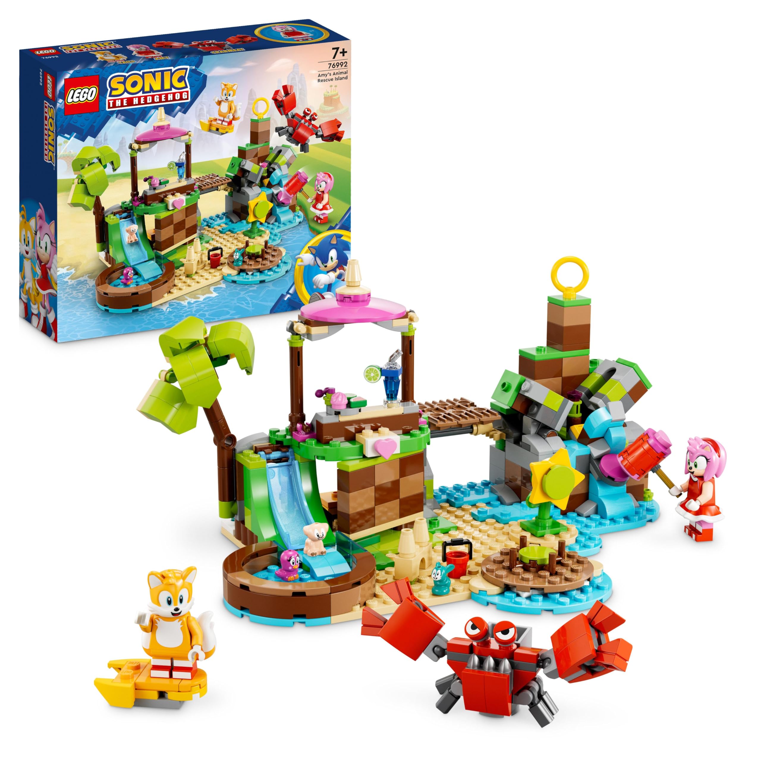 LEGO 76992 Sonic the Hedgehog Amy's Animal Island Playset, Buildable Toy with 6 Characters Including Amy and Tails Figures, Gift for Kids, Boys and