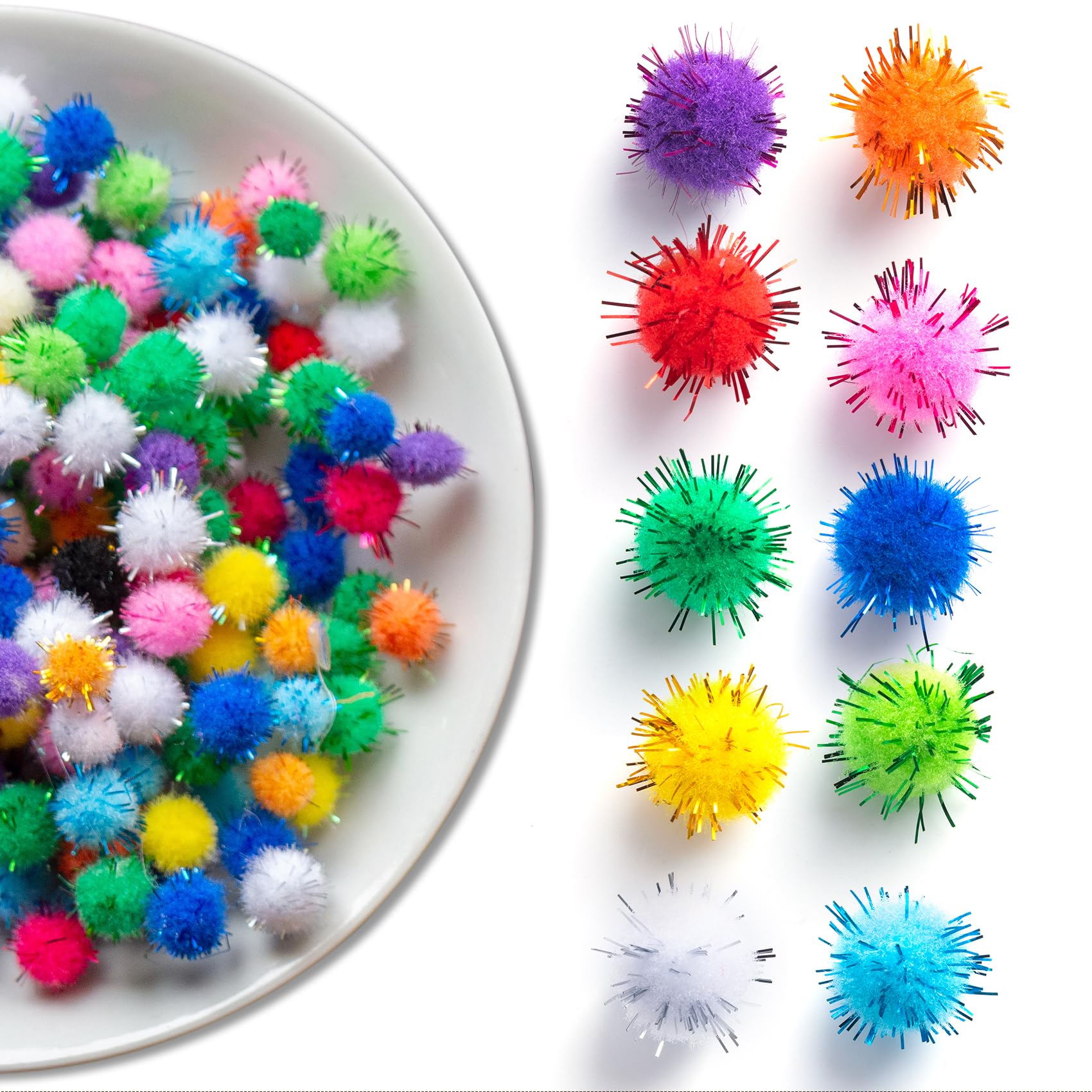 STSTR 200 Pcs Glitter Craft Pom Poms, 0.59 Inch Mixed Colors Pom Pom Balls, Sparkle Small Fluffy Pompoms for DIY, Soft Cute Pompoms Supplies for Decorations Art Crafts