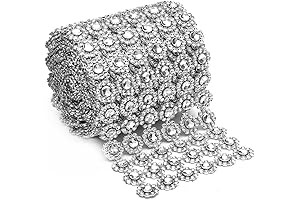 Silver Diamond Flower Shape 4"x 1 Yard Mesh Wrap Roll Rhinestone Crystal Ribbon