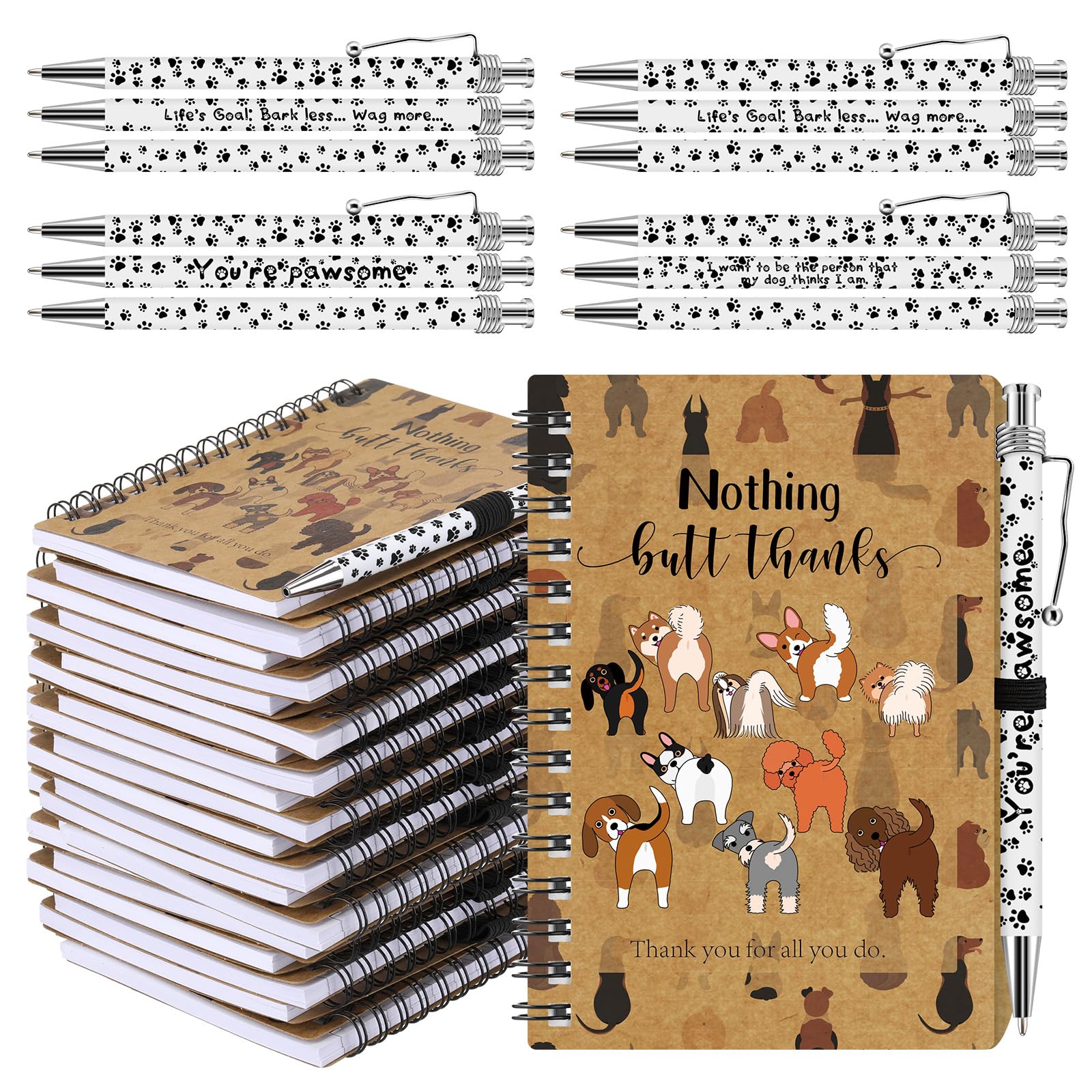 Eaasty Lot de 30 carnets de notes en forme de patte de chien - Journal à spirale avec stylo à bille en forme de patte - Cadeau pour femme et homme - Infirmière - Amoureux des animaux de compagnie