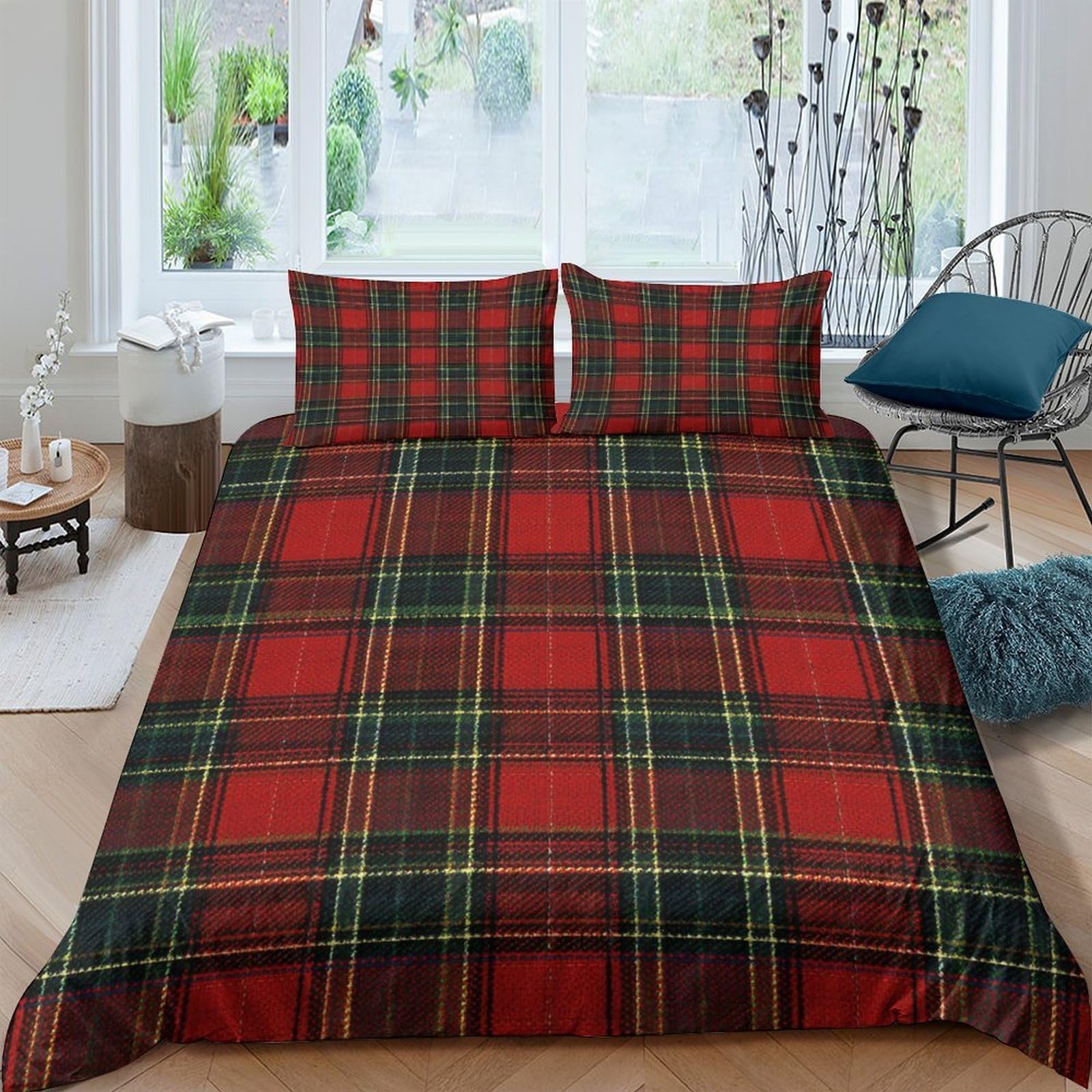 Ctjqhvkz Style-9 3D Printed Red Tartan Plaid Fitted Sheet Microfiber Soft Bed Cover For Bedroom Dorm Mattress Protection Decor Single（135X200cm）