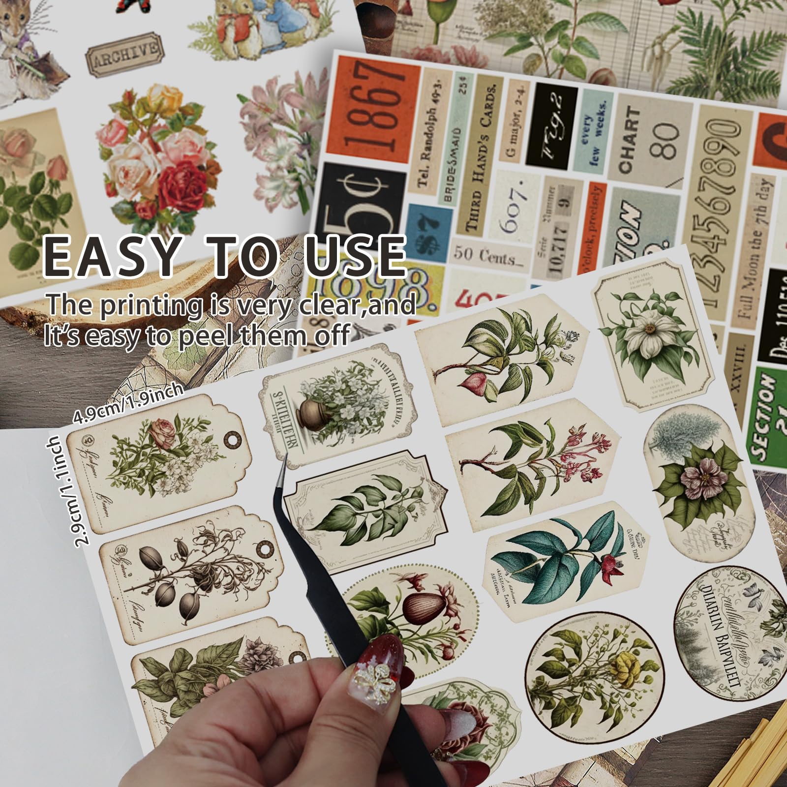 Bomichi Książka z naklejkami w stylu vintage z papierem Washi, estetyczne naklejki do scrapbookingu, dziennik śmieci, nastolatka, butelka na wodę, laptop, planer, rękodzieło DIY