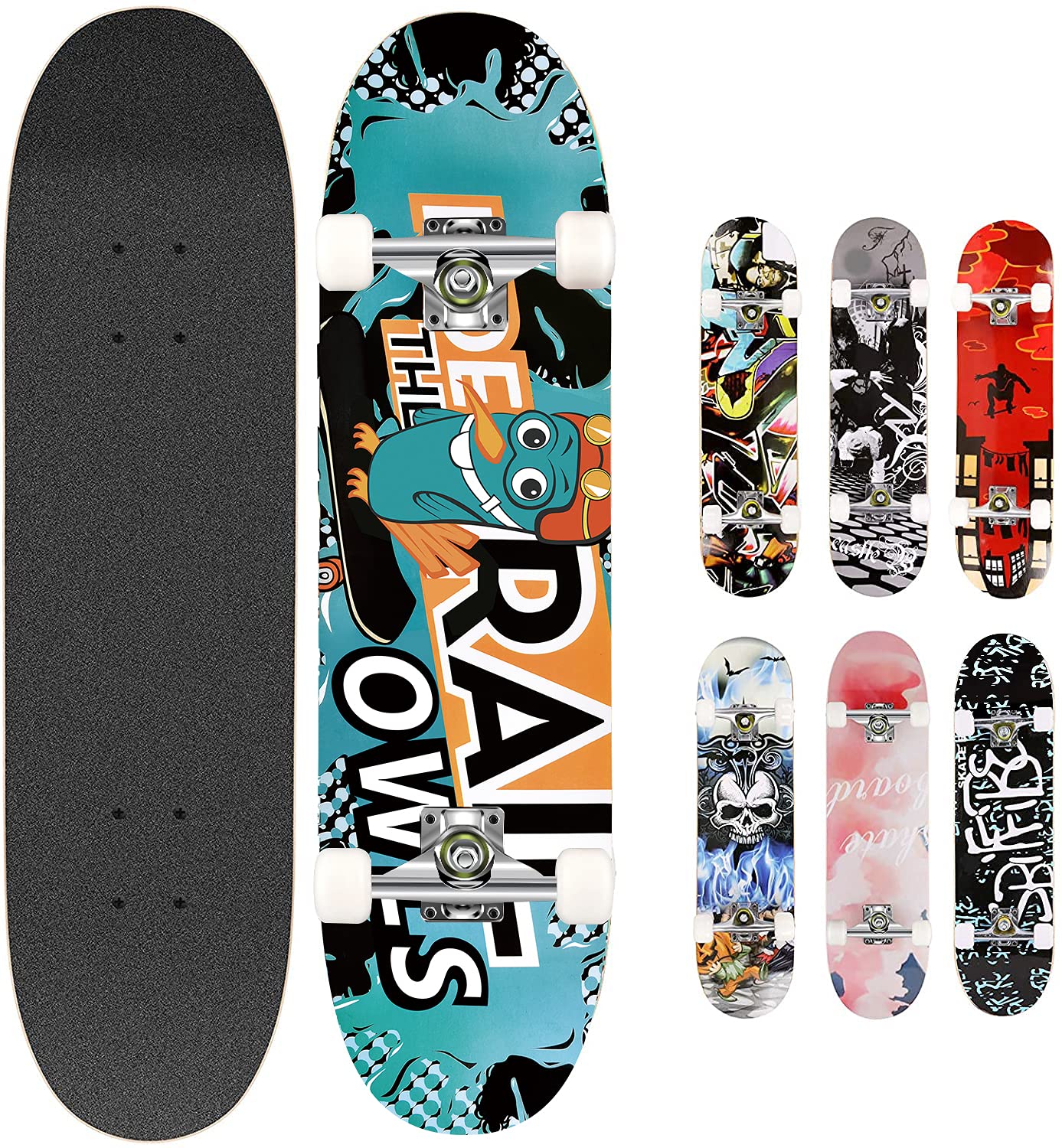 Skateboards Pro 78,7 cm komplettes Skateboard für Teenager, Anfänger, Mädchen, Jungen, Kinder, Erwachsene, 7-lagiges Ahornholz-Skateboard