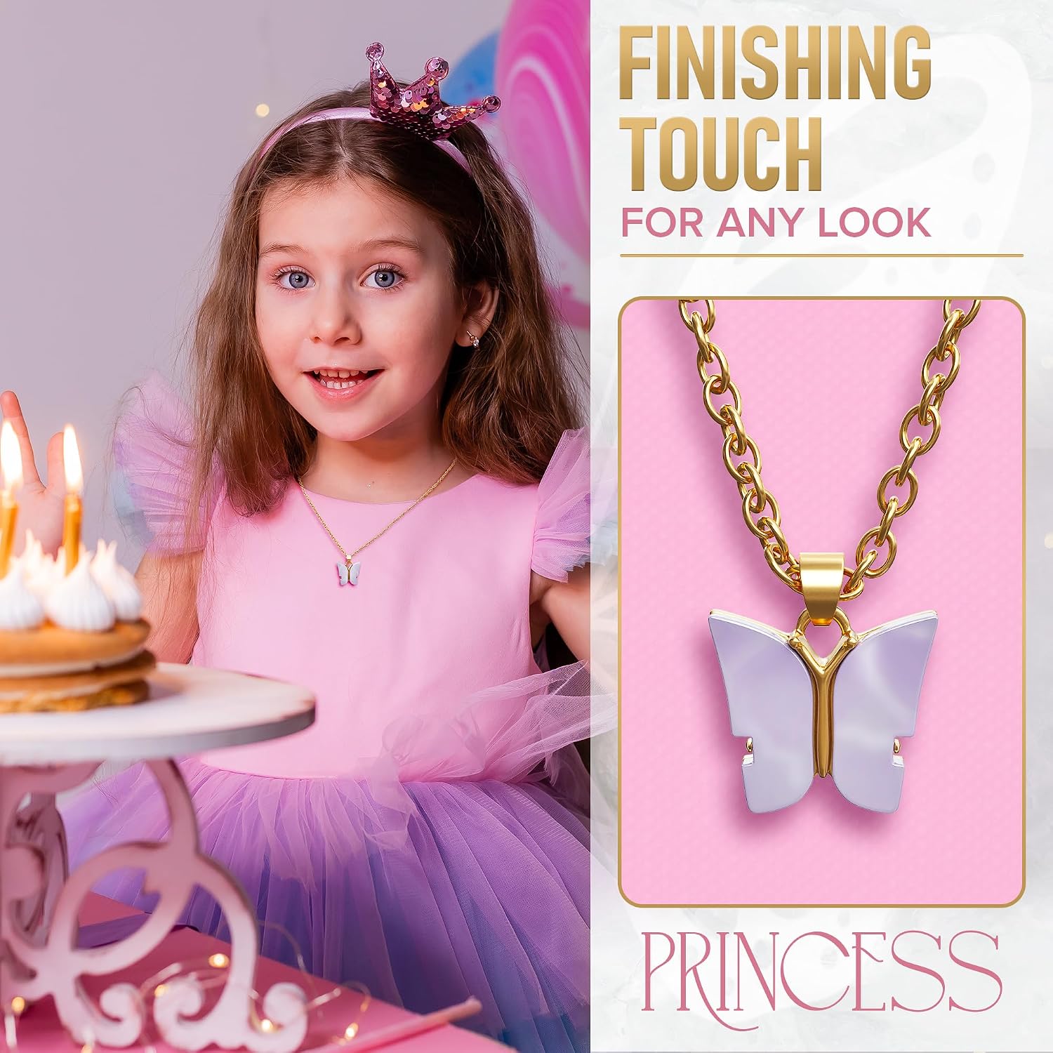 8 Pcs Butterfly Necklace for Girls – Girls Necklace Set in Assorted Colors, Acrylic Mini Pendant 0.59"×0.47" on 18.11" Adjustable Chain – Butterfly Party Favors for Cosplay, Everyday Wear & Gifting