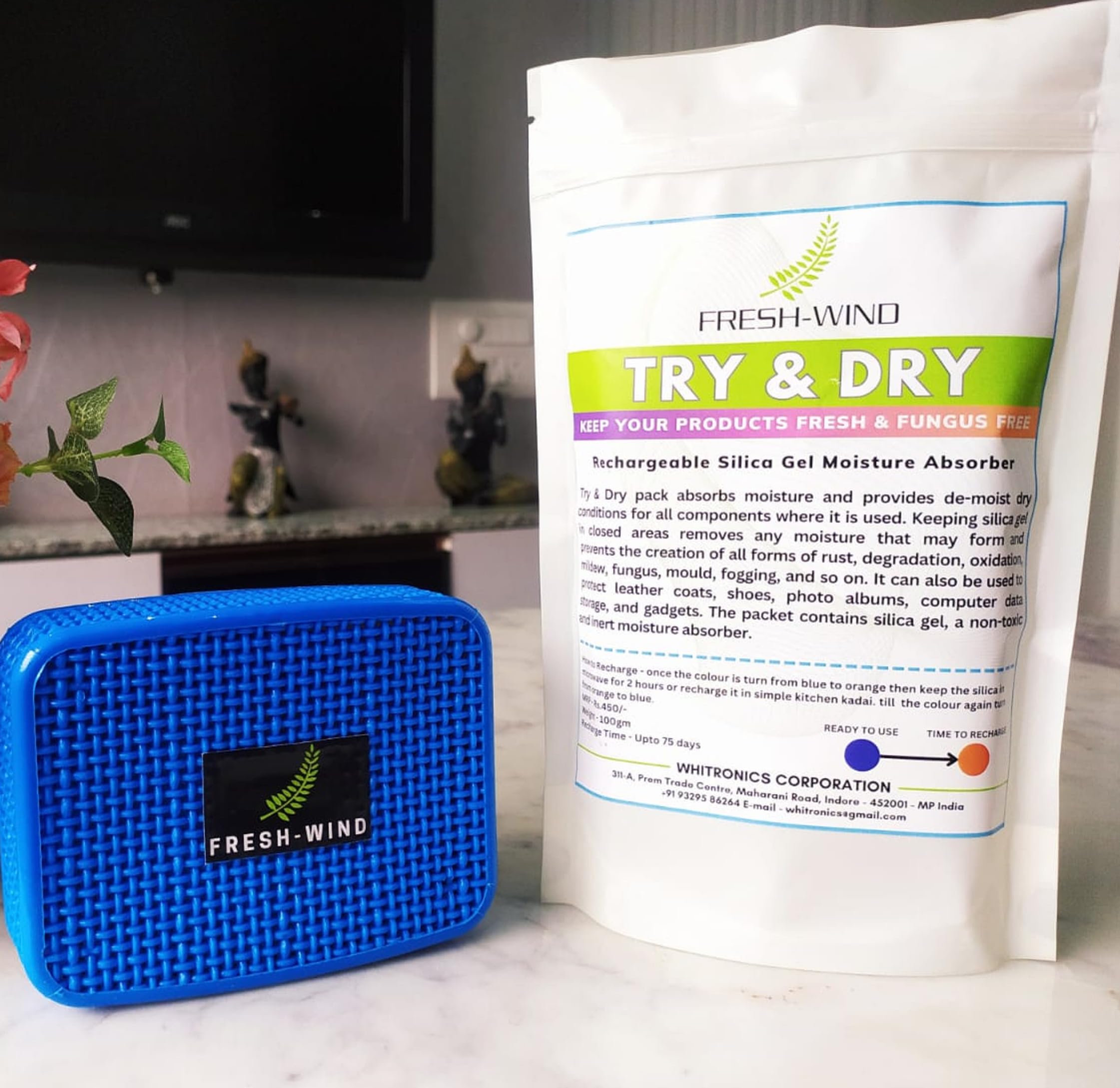 Freshwind Try & Dry 80gm each Indicating Silica Gel Desiccant Dehumidifier Reusable rechargeable Moisture Absorber box Car Closet Cabinet Bag Storage Box for air purify - MULTICOLOUR - PACK OF - (3)-image-19