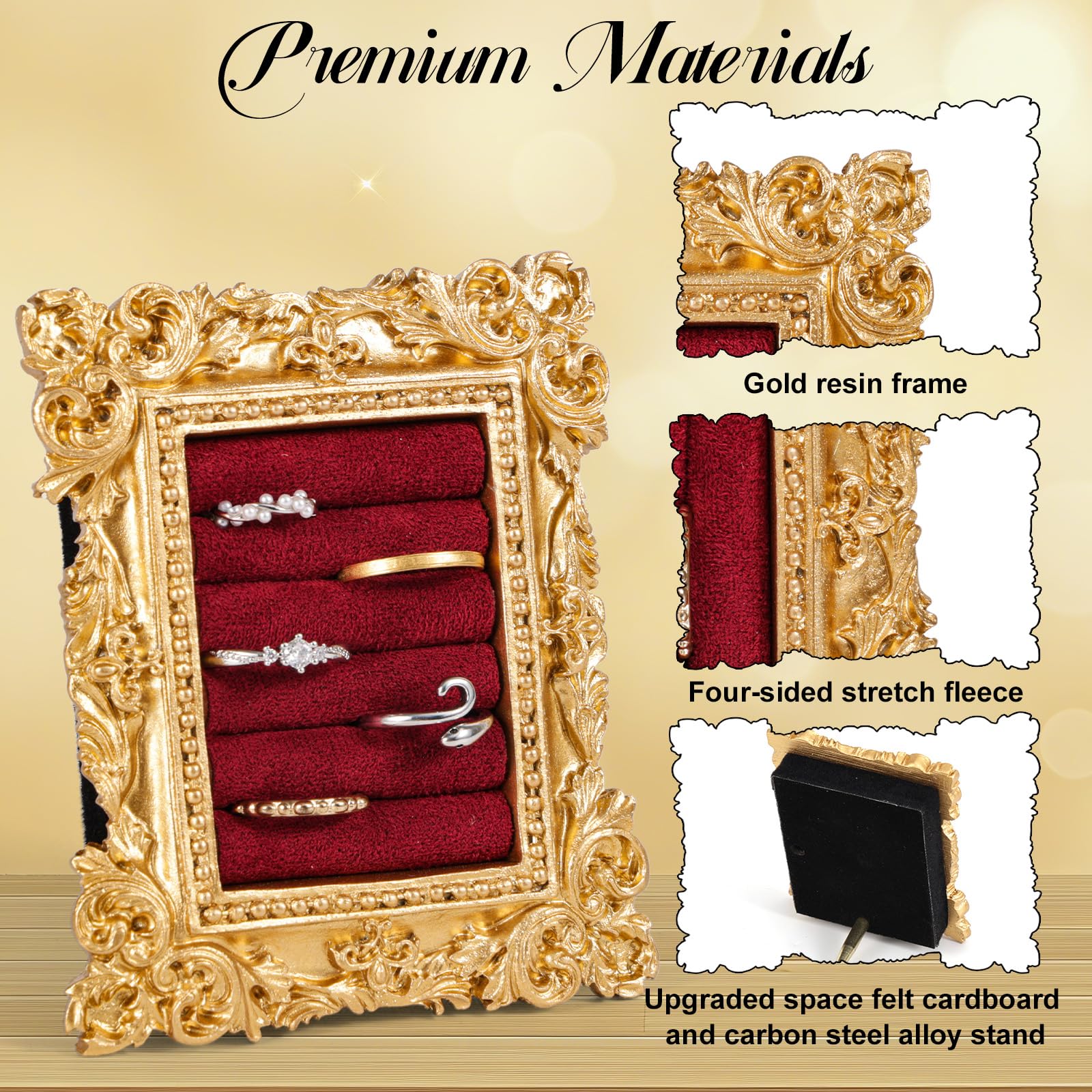 Mikovivi Vintage Ring Display Stand, Baroque Ring Holder Earring Display Tray Jewelry Organizer Birthday Engagement Wedding Decoration for Women (): Wine Red