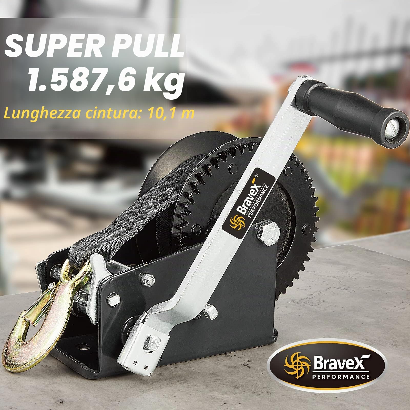 Megalint - Argano per rimorchio per barca, 1587,6 kg, con cinghia da 10 m, gancio resistente, verricello portatile, cavo in acciaio, argano manuale a cricchetto a due vie per SUV, ATV, UTV, barca per