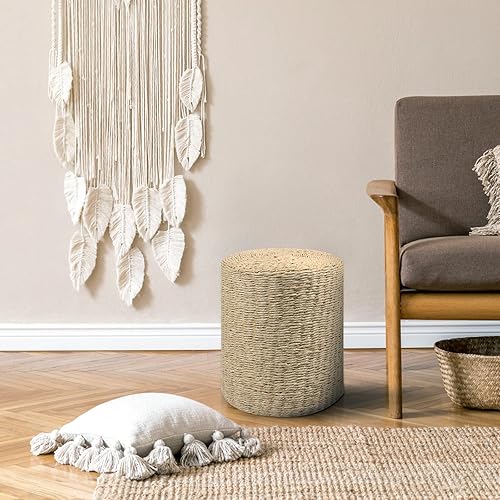 Miniatura 2 de Wimarsbon Decor - Puf redondo otomano de cuerda de papel de una sola hebra, reposapiés, taburete de pie, para dormitorio, sala de estar, asiento de