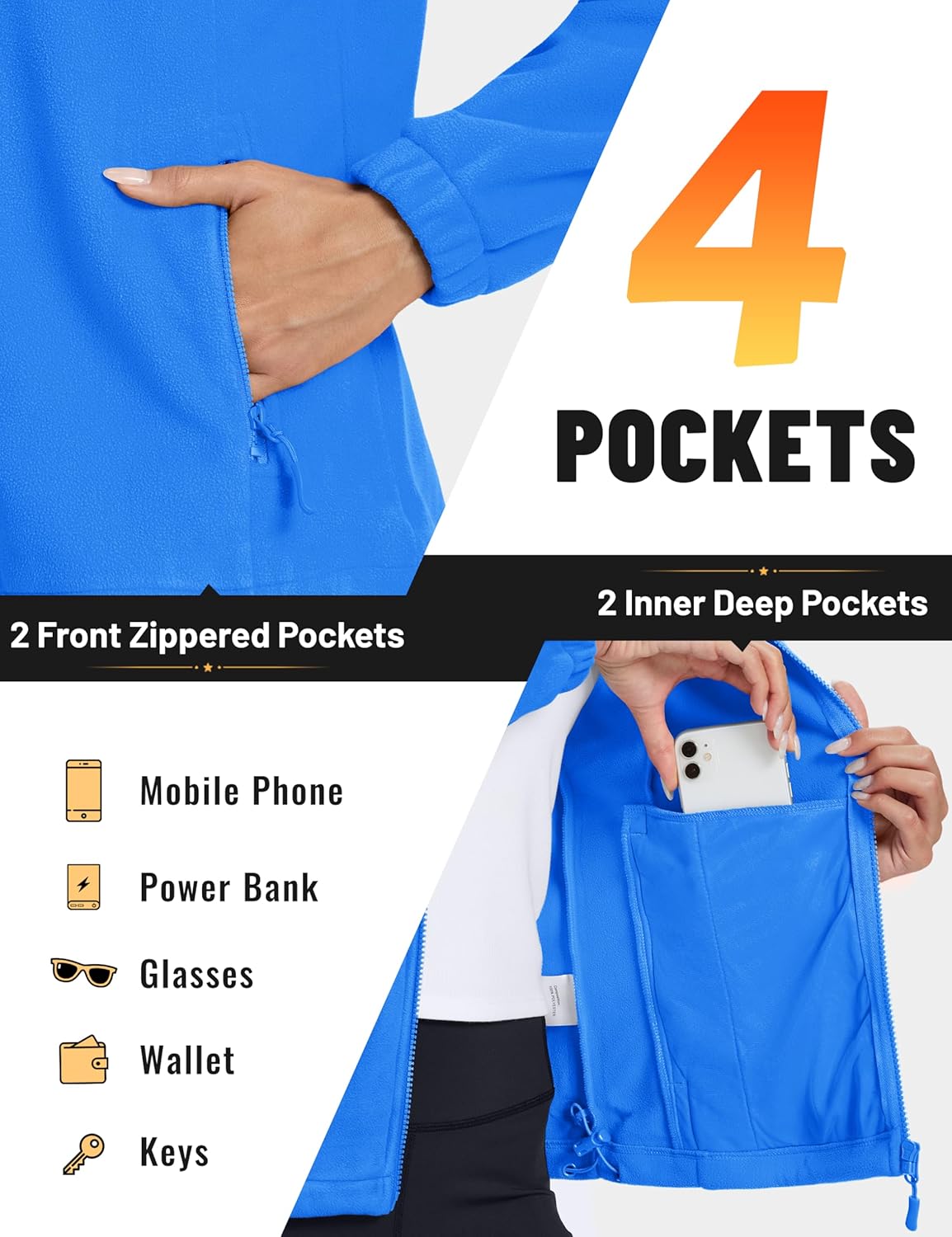 TACVASEN Women's Soft Fleece Jacket Lightweight Full Zip Sweatshirts Coat Casual Winter Warm Sweaters with Pockets