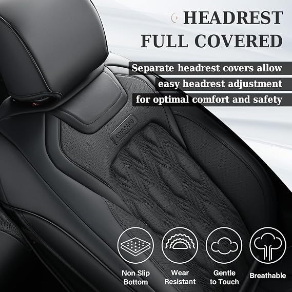 Coverado Car Seat Covers Full Set, Leather Ford F150 Seat Covers Fit for 2015-2026 F150 and 2017-2026 F250 F350 F450 Super Duty Crew Cab XL XLT Lariat King Ranch Platinum (Black)