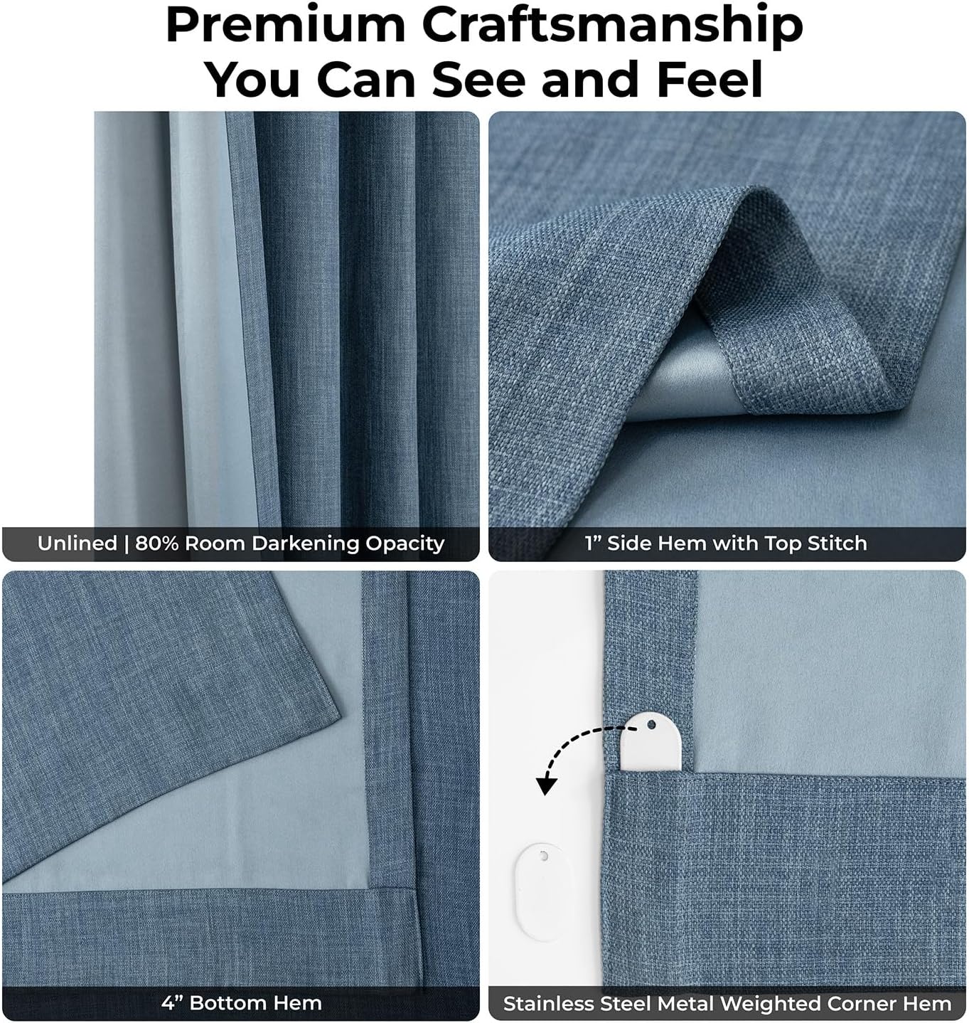 HPD Half Price Drapes - Faux Linen Curtains for Living Room (1 Panel) - 100W X 84L - Extra Wide Textured Room Darkening Curtains for Bedroom 84 Inches Long - Drapes for Home Decor, Reverie Blue