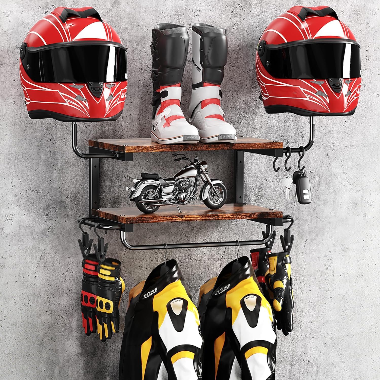 Support Casque Moto pour Accrocher Casquettes et Vestes, Marron
