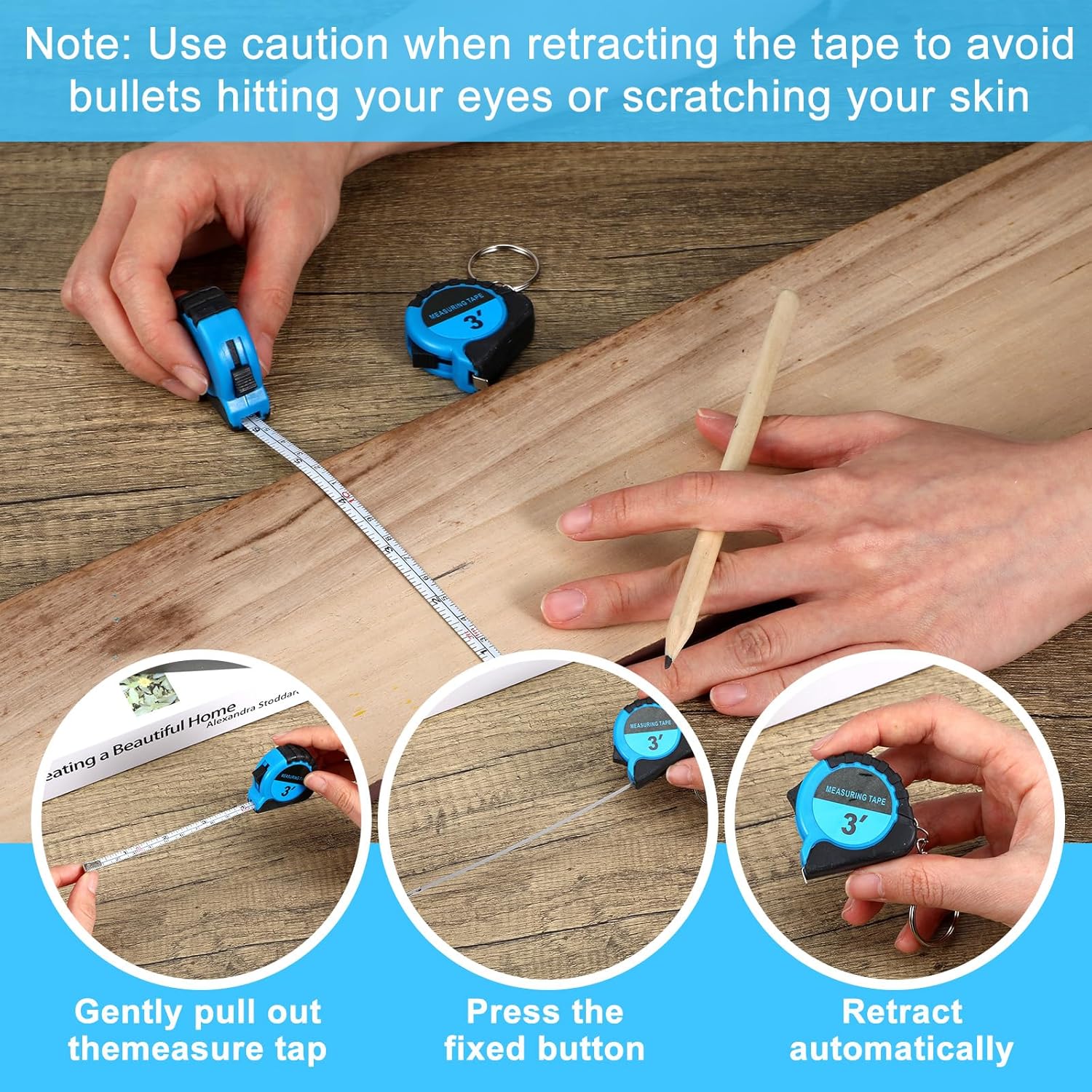 simarro 50Pcs Keychain Small Tape Measure, 3 FT Mini Retractable Measuring Tape with Stable Slide Lock Easy Read Pocket Measuring Tape for Birthday Party Favors Daily Use Engineer Contractors