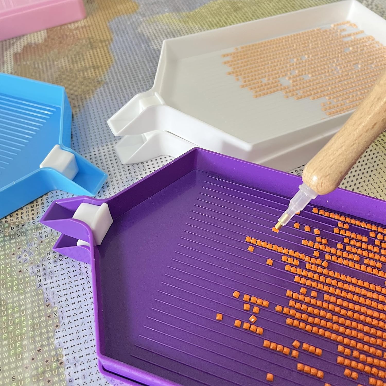 2Pcs Big Size Diamond Painting Trays with Stopper, Diamond Art Trays for Adults, Diamond Painting Trays with Lids/Covers, Diamond Art Accessories and Tools (Purple)