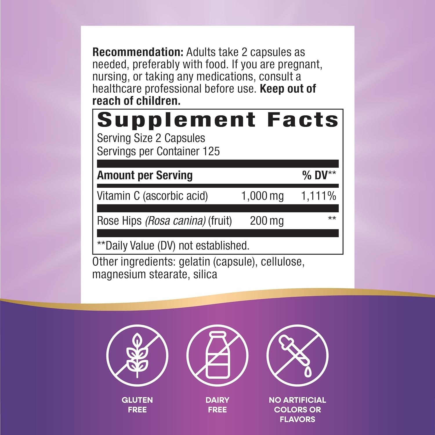 Nature's Way Vitamin C with Rose HIPS, Antioxidant & Immune Function Support from Vitamin C*, Promotes Collagen for Healthy Skin*, 1,000 mg*, 500 Capsules (Packaging May Vary) - 2 Pack