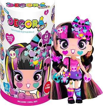 John Adams Decora Girlz Fashion Doll | LUNA 5" Sticker  n  Style Mini Doll with 44 Accessories | Customisable Outfits, Hair & Stickers | Collectable Cute Dolls & Accessories for Kids | Ages 4+