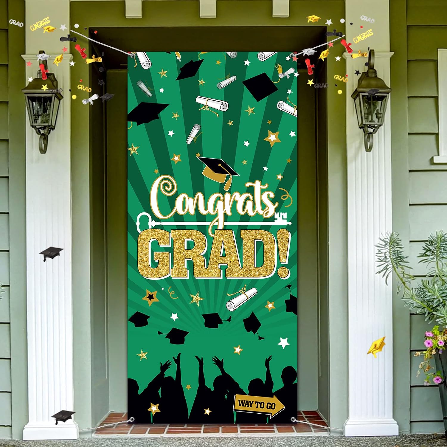 2023 Graduation Party Decorations, Large Fabric Congrats Graduation Sign Door Cover Graduation Party Banner Photo Booth Backdrop Background for 2023 Grad Indoor Outdoor Party Supplies (Green)