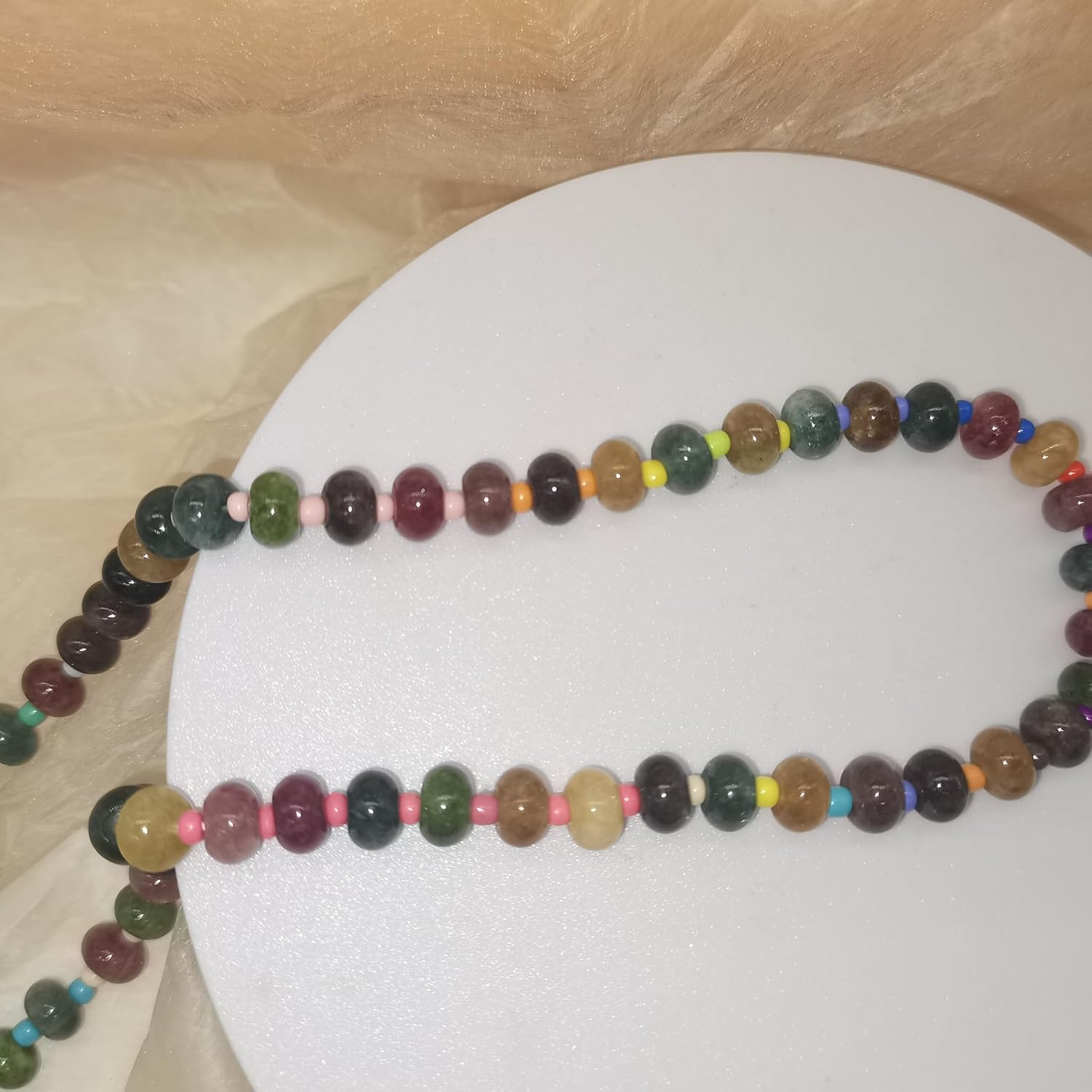 CJIAYUJEW Beaded Gemstone Necklace for Women, Boho Colorful ， 14K Gold Circular Buckle Rainbow Beaded Beach Surfer Necklaces Summer Handmade Jewelry Gifts