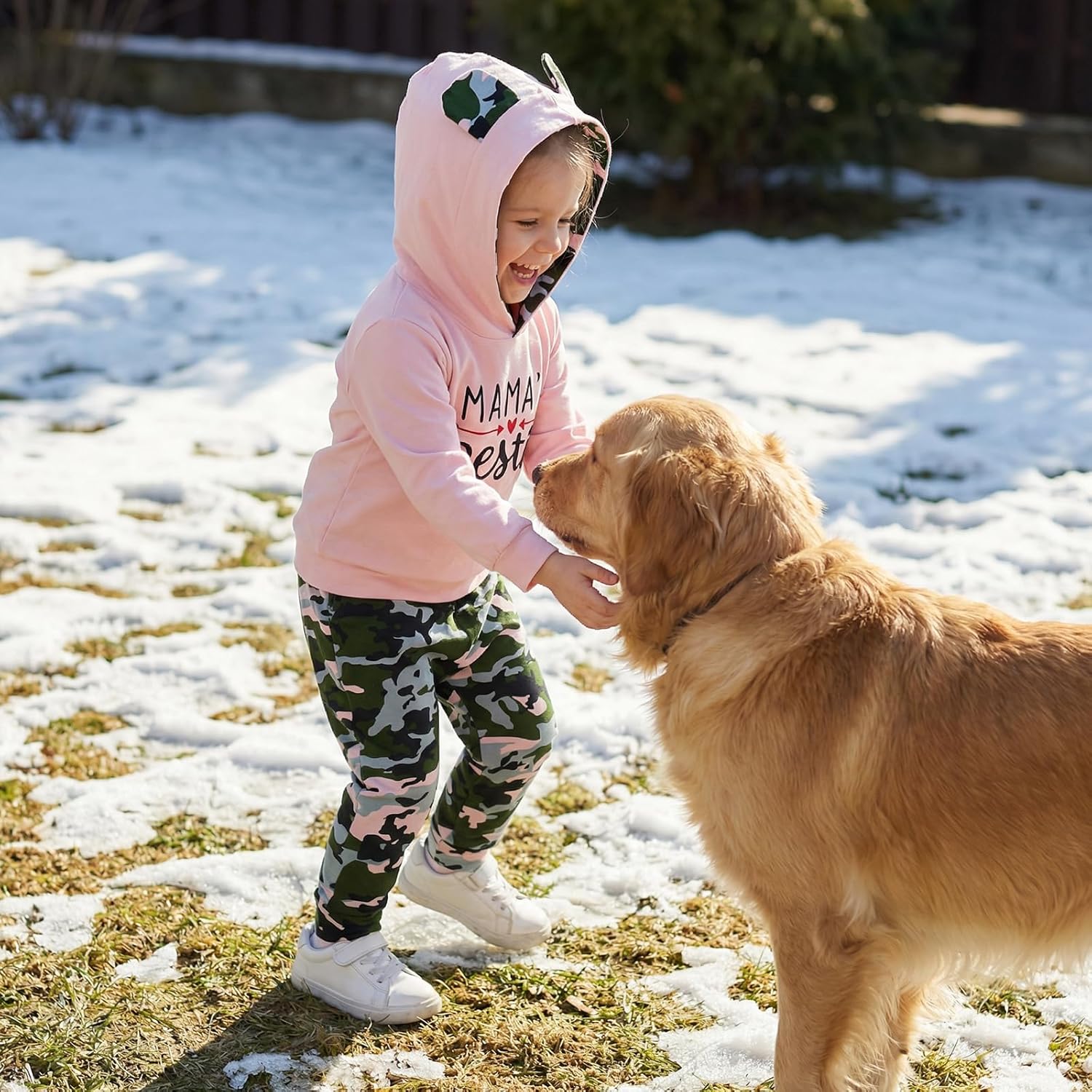 FYBITBO 2Pcs Baby Girls Fall Winter Clothes Mamas Bestie Hoodie Sweatshirt Tops & Camo Pants Outfits Clothing Sets - Image 4