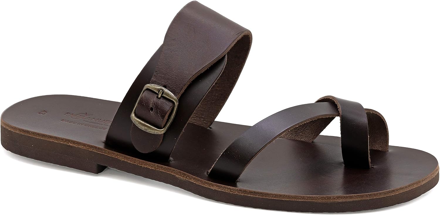 Emmanuela Greek Leather Split Toe Sandals for Men, Quality Handmade Men's Sandals with adjustable Buckle Strap, Mens Strappy Summer Shoes