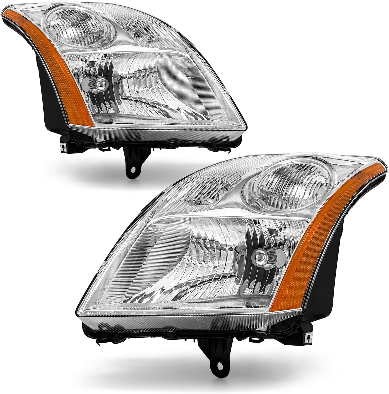 Headlight Compatible with Nissan Sentra 2007 2008 2009 Headlight 2007-2009 Headlamp Chrome Housing Amber Reflector Replacement Pair Left and Right（W/O Bulbs）