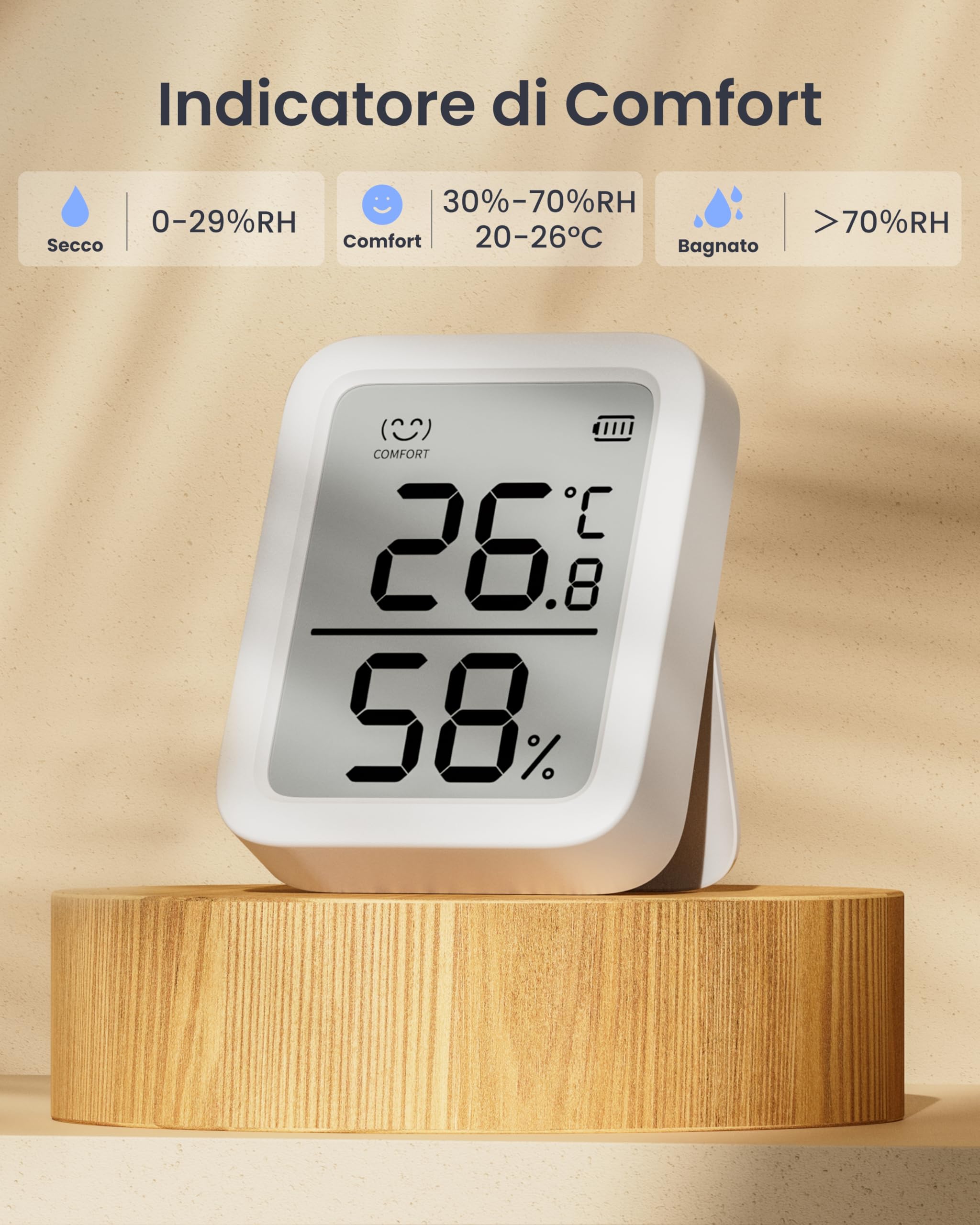 SwitchBot Termometro Igrometro Bluetooth per Casa, Sensore di Temperatura e Umidità Interno con Memorizzazione Dati