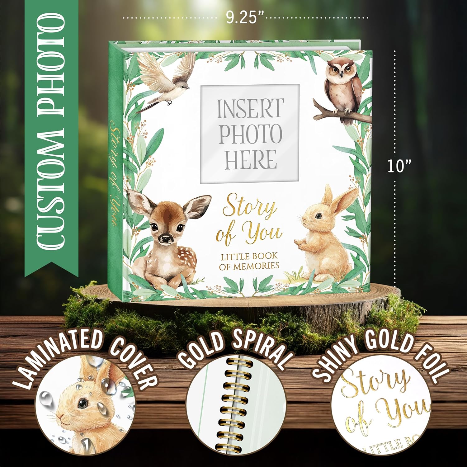 Baby Memory Book Keepsake – Deluxe Edition Woodland Theme – First 5 Years Journal & Scrapbook for Boys & Girls – Includes Metallic Gold Pen & Protective White Gift Box