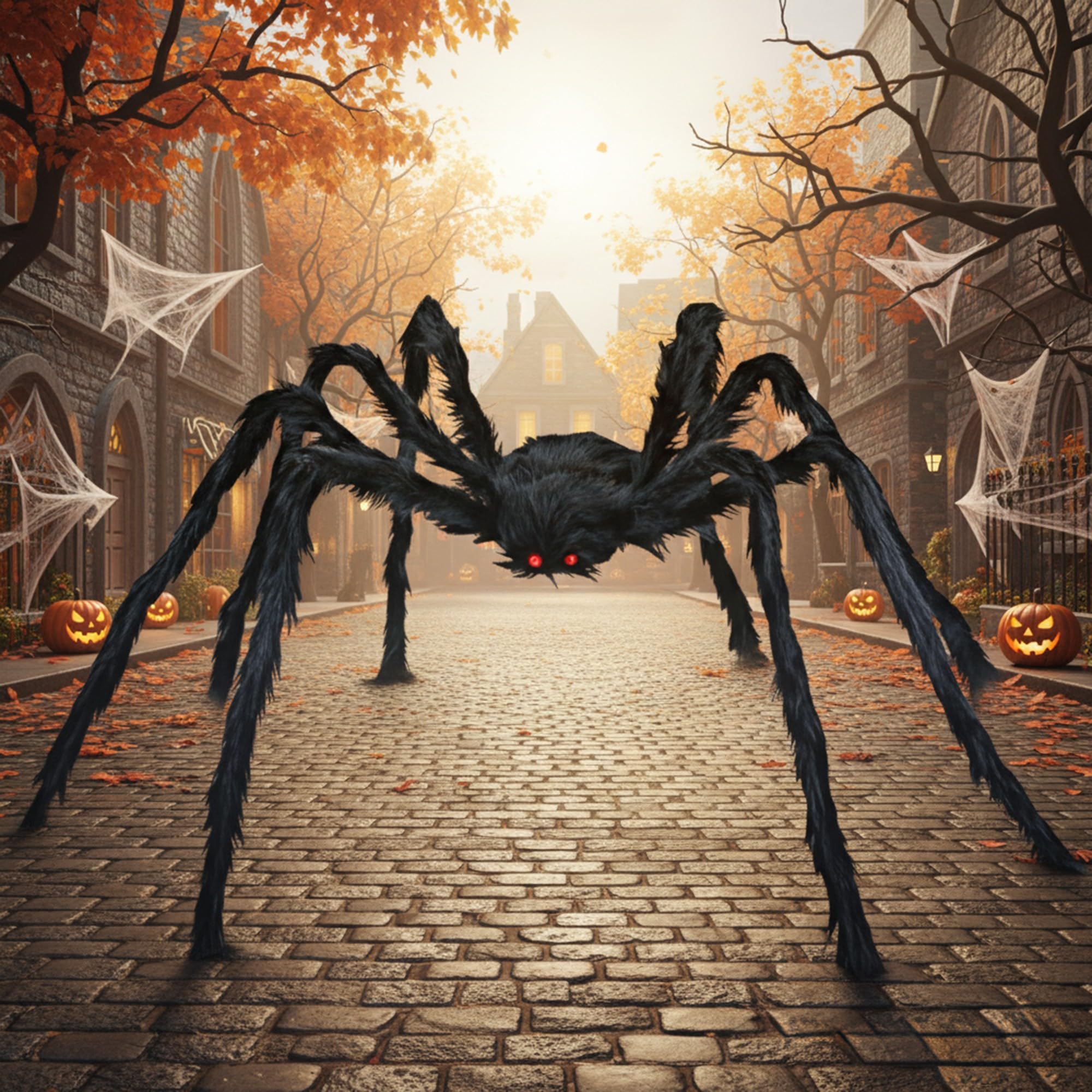 KatchOn, Giant Halloween Black Hairy Spider - 6.5 Ft, Foldable Fake Spider Halloween Decorations Outdoor | Summerween Decorations Party | Giant Spider
