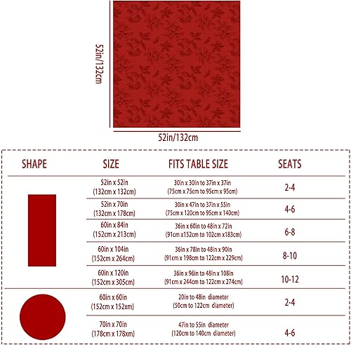 Miniatura 6 de Mantel de Navidad rojo con patrones de acebos, decoración navideña para el hogar, mantel rectangular para interiores, 52 x 52 pulgadas, mantel de