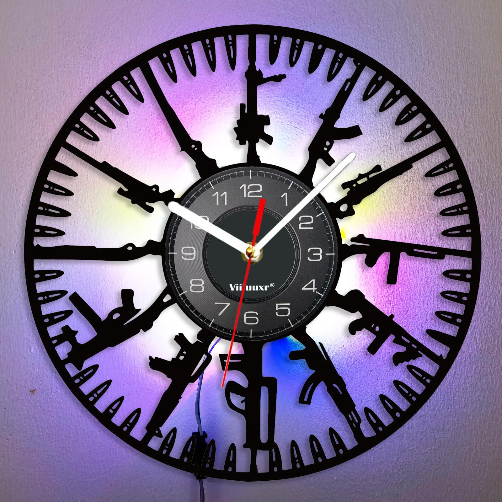 Viiluuxr Vinyl Record LED Wall Clock 12 Inch Neon Clock Gun Shape Christmas Night Lamp Remote Control 7 Colors Luminous Ambient Mood light Home Kitchen Bedroom Outdoor Decoration.