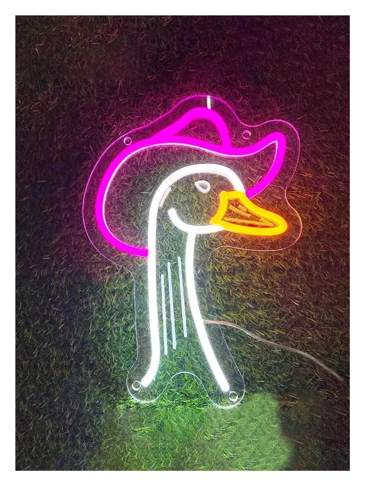 LEMST Signs Lamp Cowboy Goose Neon Sign, Cowboy Hat Funny Goose Wall Art Neon Light, Bedoom Wall Decor 33x24cm(Pink)