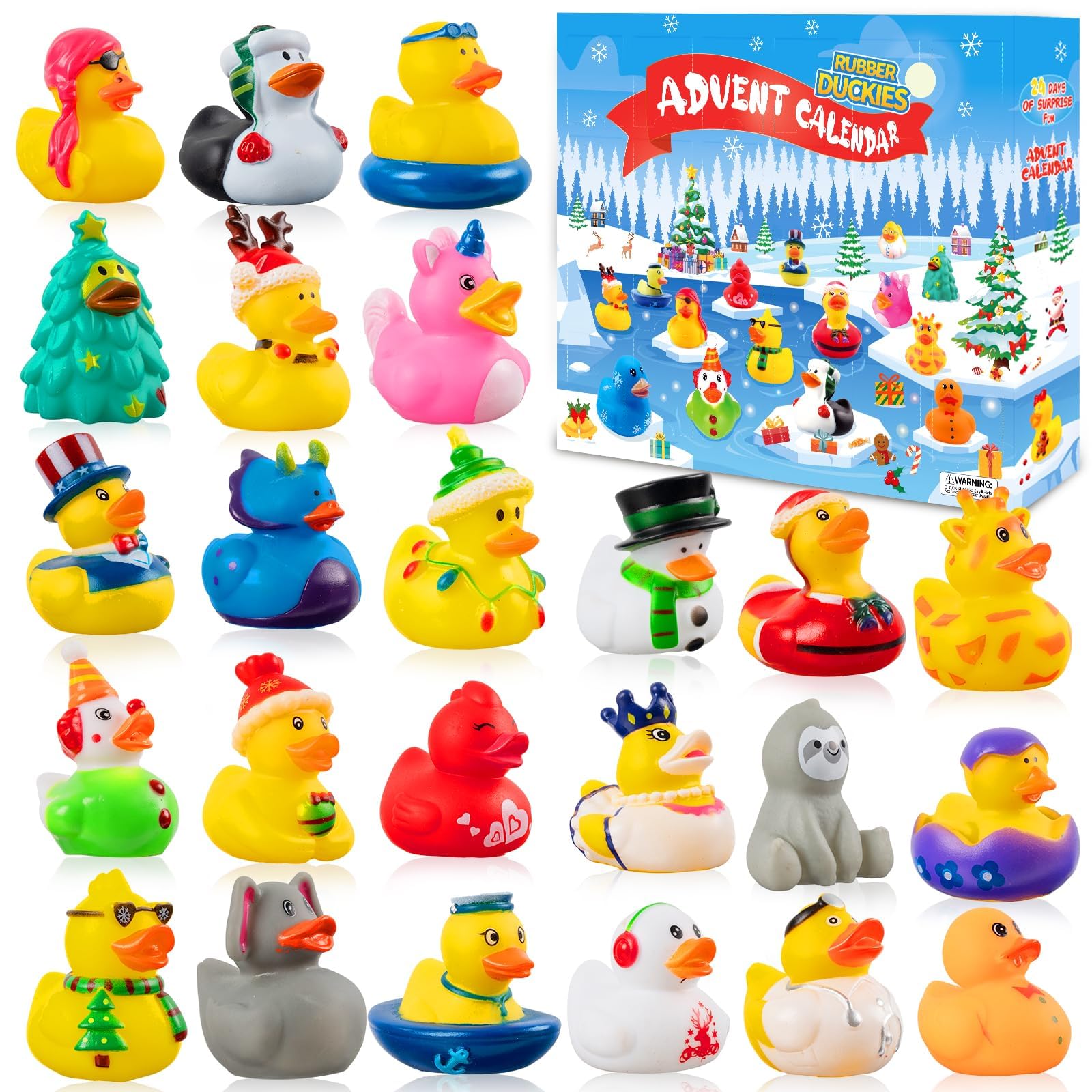 OOINQQ 2025 Advent Calendar Christmas Ducks - 24pcs Rubber Duck Vacation Advent Calendar 24 Days of Christmas Countdown Toys Fun Duck Bath Toy for Xmas Party Favors Kids Toddlers Girls Boys