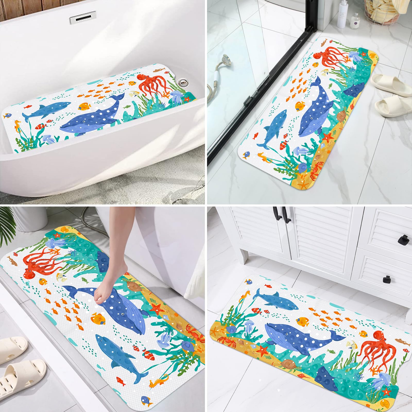 Tapis de Bain Antidérapant pour Enfants 100x40cm PVC 200 Ventouses Lavable en Machine