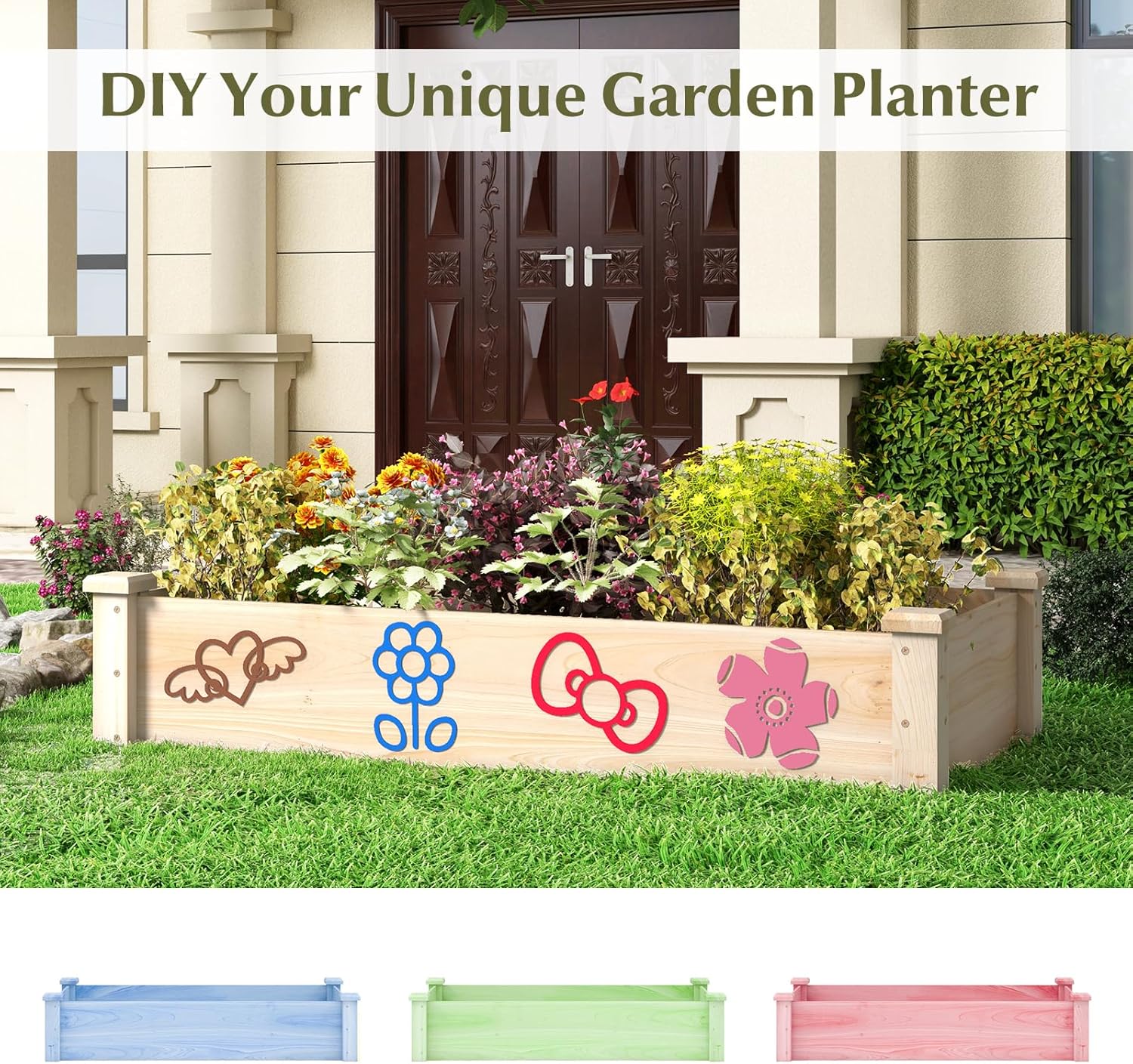 Giantex Wooden Raised Garden Bed, Rectangular Planter Box for Vegetables, Fruits, Flowers, Herbs, 48" Lx24 Wx10 H Outdoor Elevated Planting Bed for Garden, Backyard, Lawn, Patio