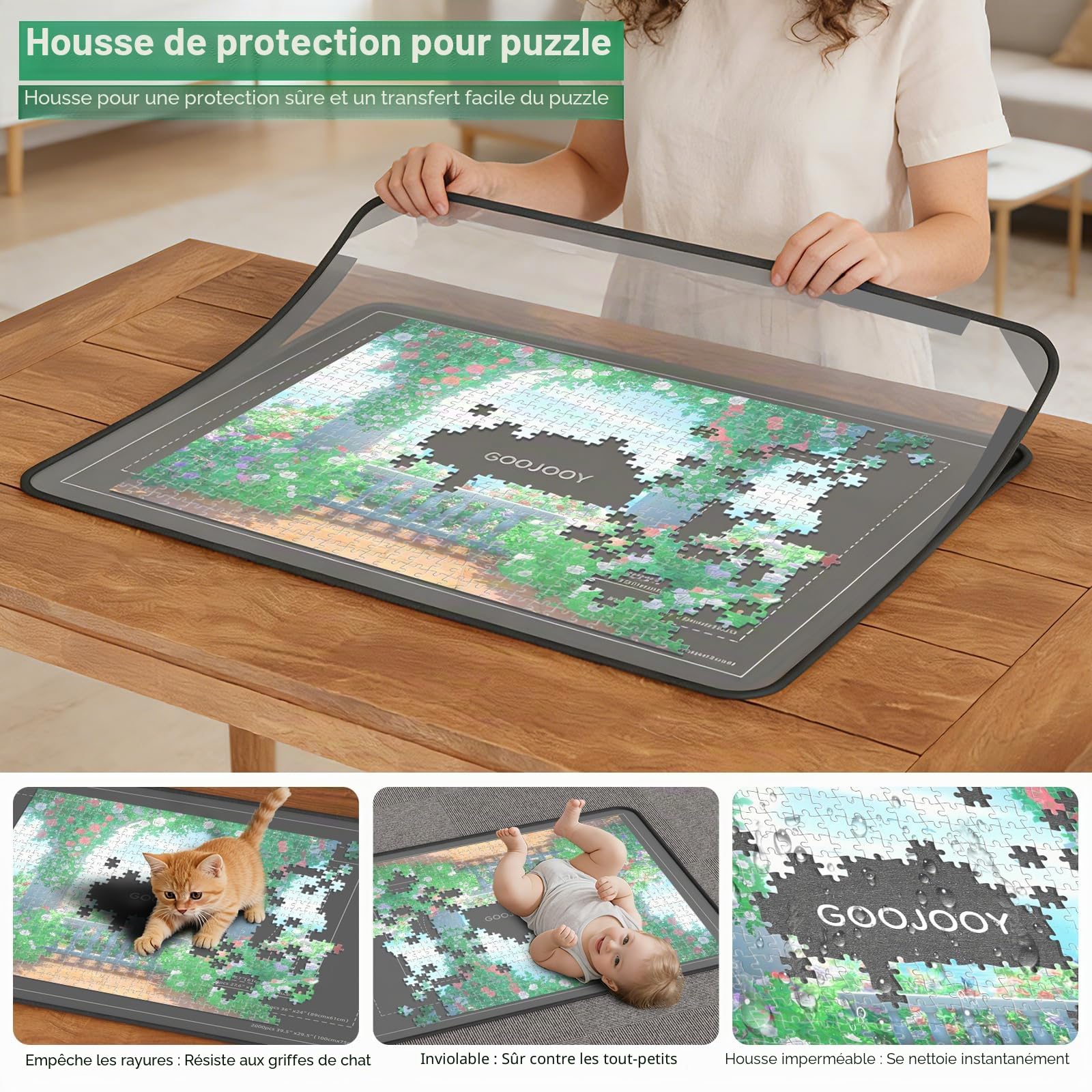 Plateau Puzzle 1500 Pièces avec 8 Plateaux de Tri Colorés et Couvercle Anti-Poussière, 95x65 cm Planche Puzzle, Table Puzzles Pliable en Feutre, Surface Antidérapant pour Amateurs de Puzzles