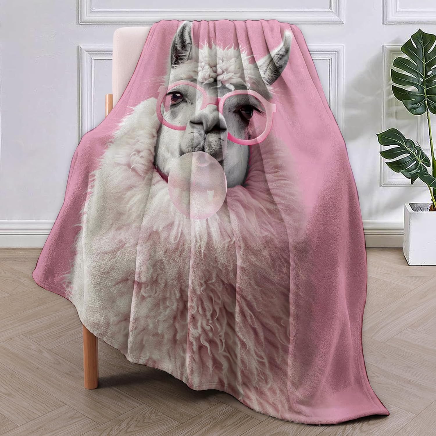 Pink Llama with Glasses Blanket Gifts for Women, Llama Flannel Blanket, Soft Warm Lightweight Throw Blankets for Bed Couch Home Travel Llama Decor 50" x 60" - Image 2