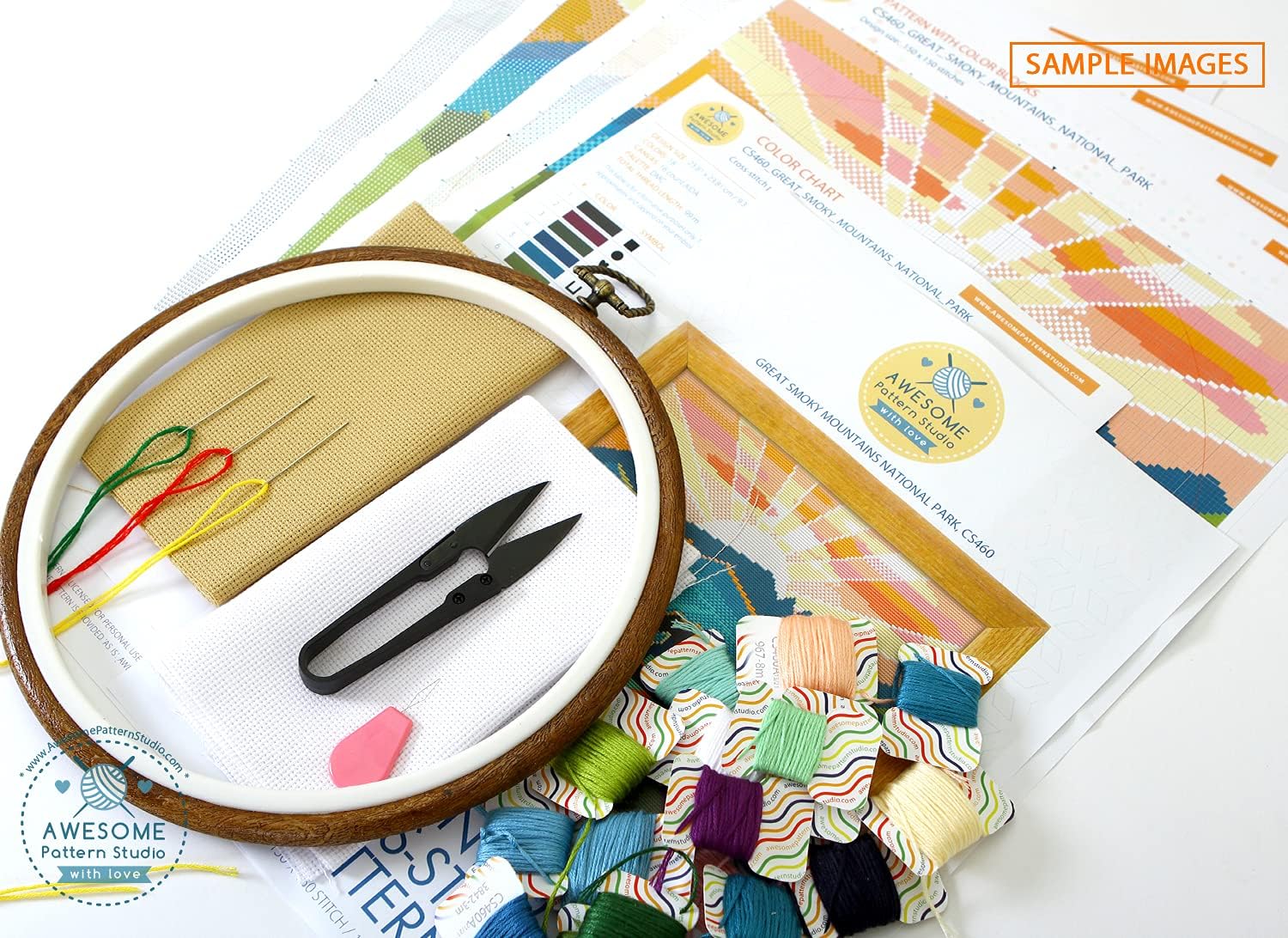 Shetland Sheepdog K792 Counted Cross Stitch KIT#3. Threads, Needles, Fabric, Embroidery Hoop and Printed Color Pattern Inside. Embroidery Pattern