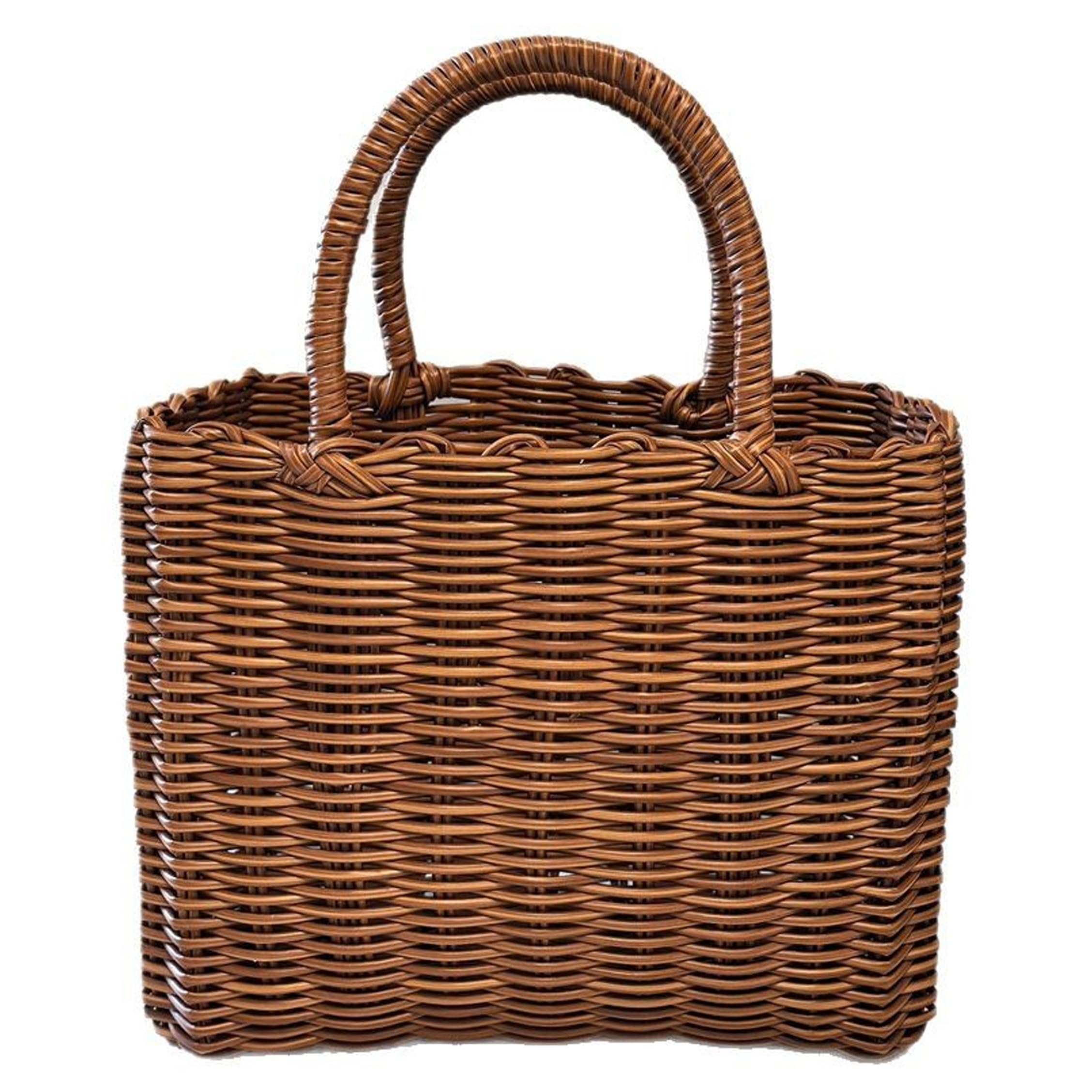 Bolsa de transporte plegable con trenzado artesanal premium y acabado marrón