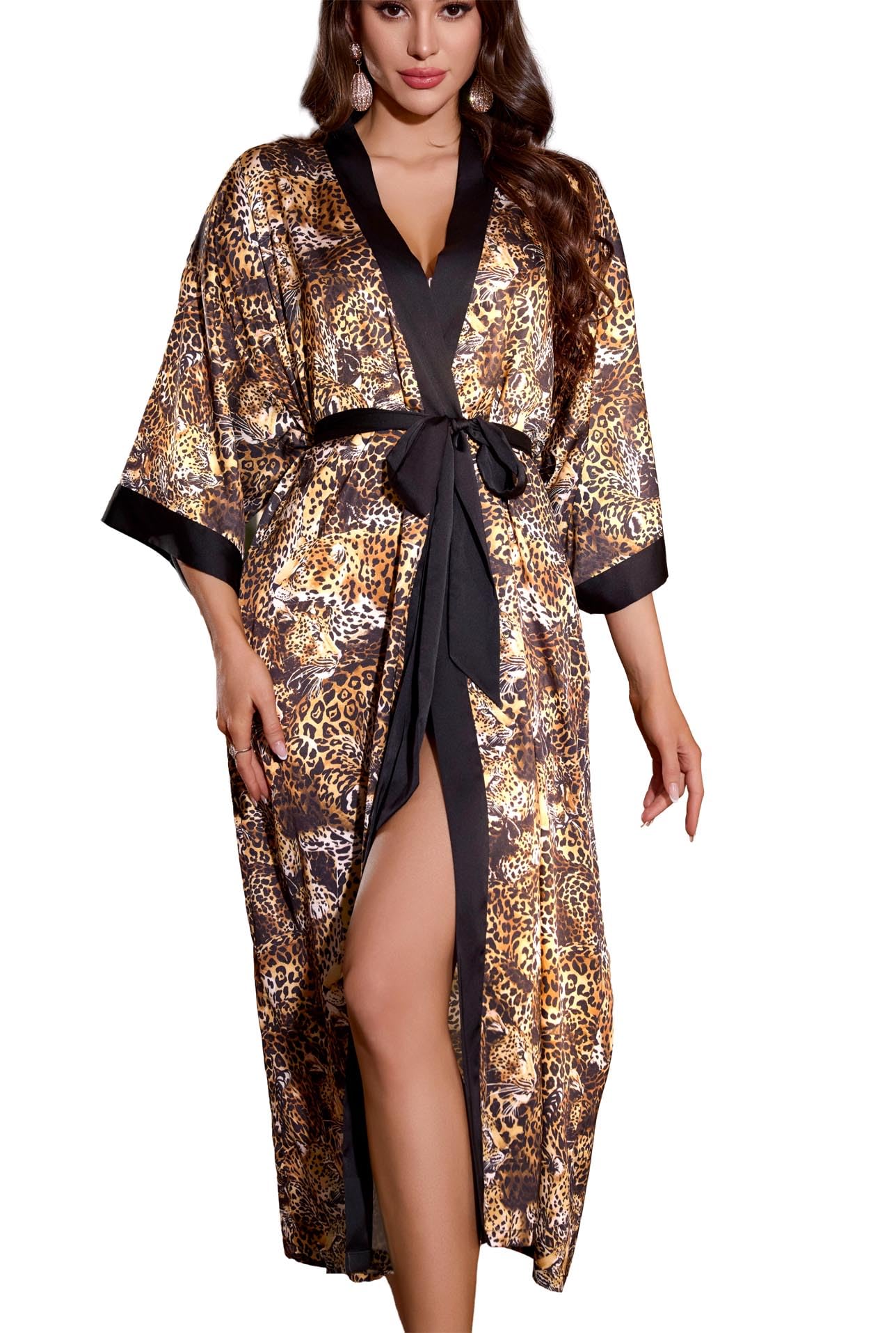 Daiwor Kout Silk Satin Robe for Women Long Kimono Floral Lightweight Bathrobe Soft Thin Ladies Luxury House Robes