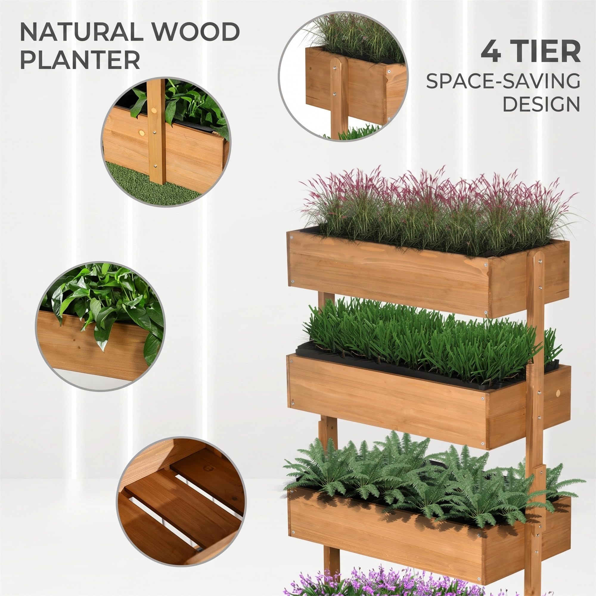 Outsunny Jardinera de Madera de 4 Niveles, 80x45x142 cm, Naranja