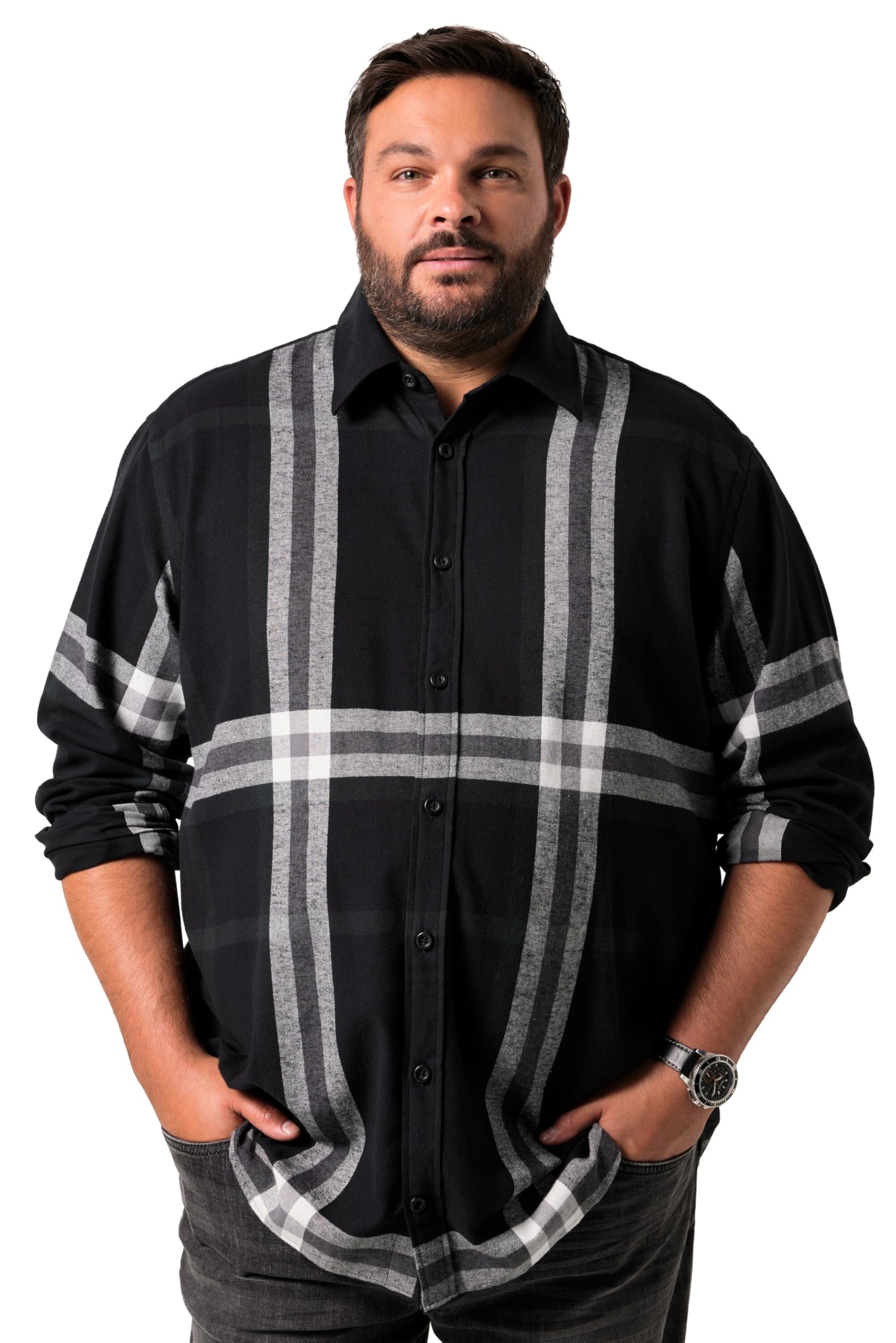 Men Plus Herren große Größen Übergrößen Menswear L-8XL Karo-Flanellhemd, Langarm, Kentkragen, Comfort Fit 842881