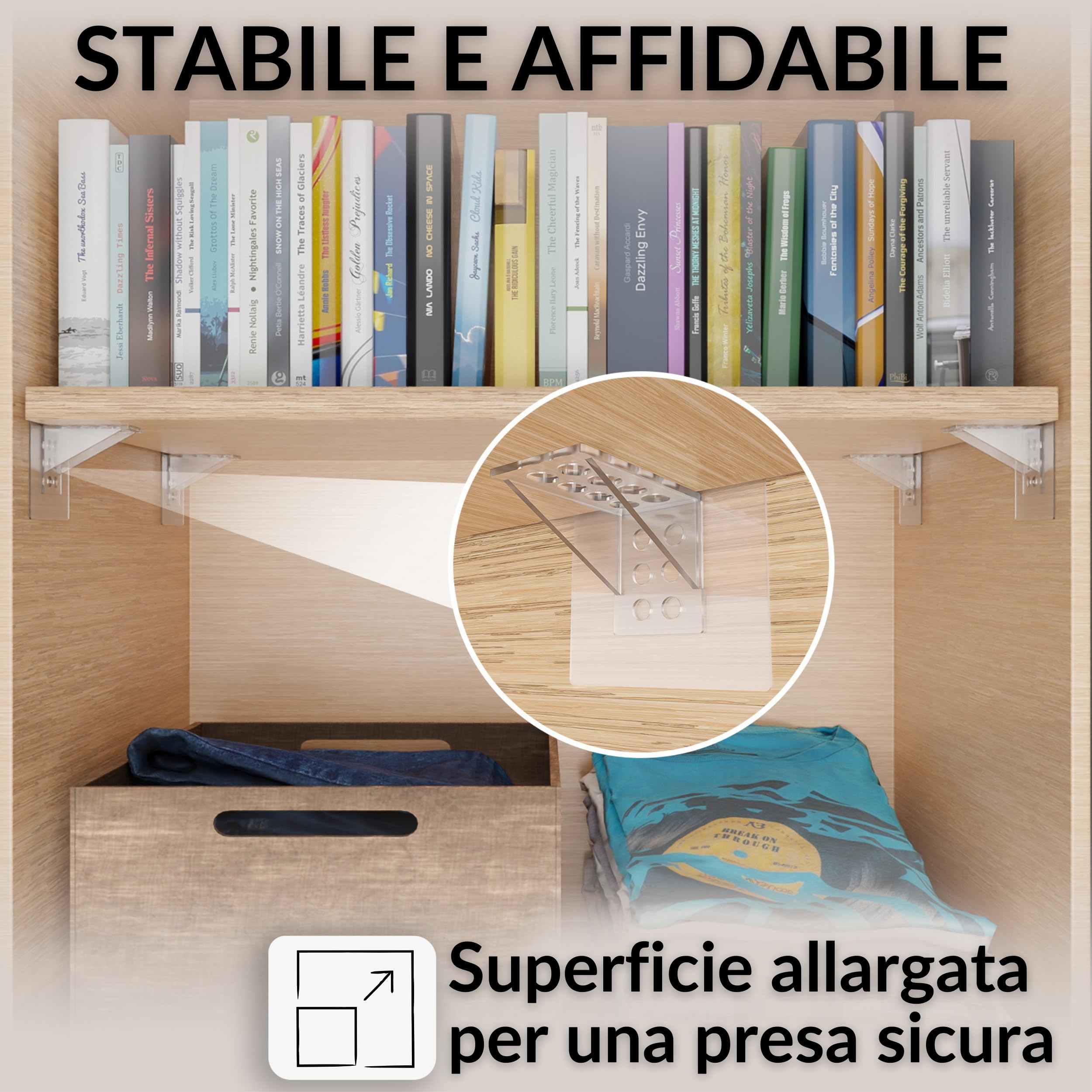 DEKAZIA® 16 Pz Supporti per Mensole Autoadesivi | Reggimensola Adesivo Senza Forare | Supporto Scaffale per Armadio e Libreria